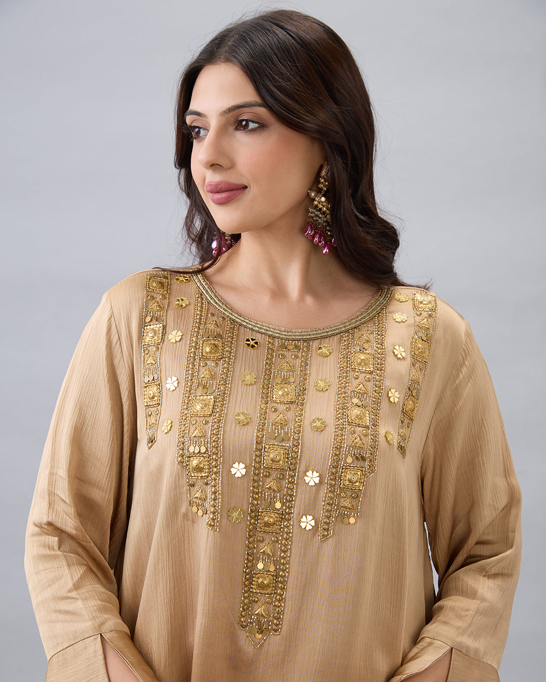 BEIGE EMBROIDERED CO-ORD SET