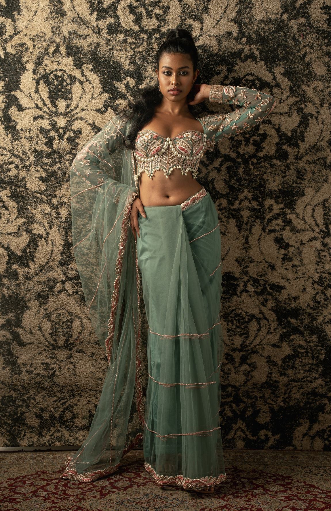 DUSKY TURQUOISE SAREE