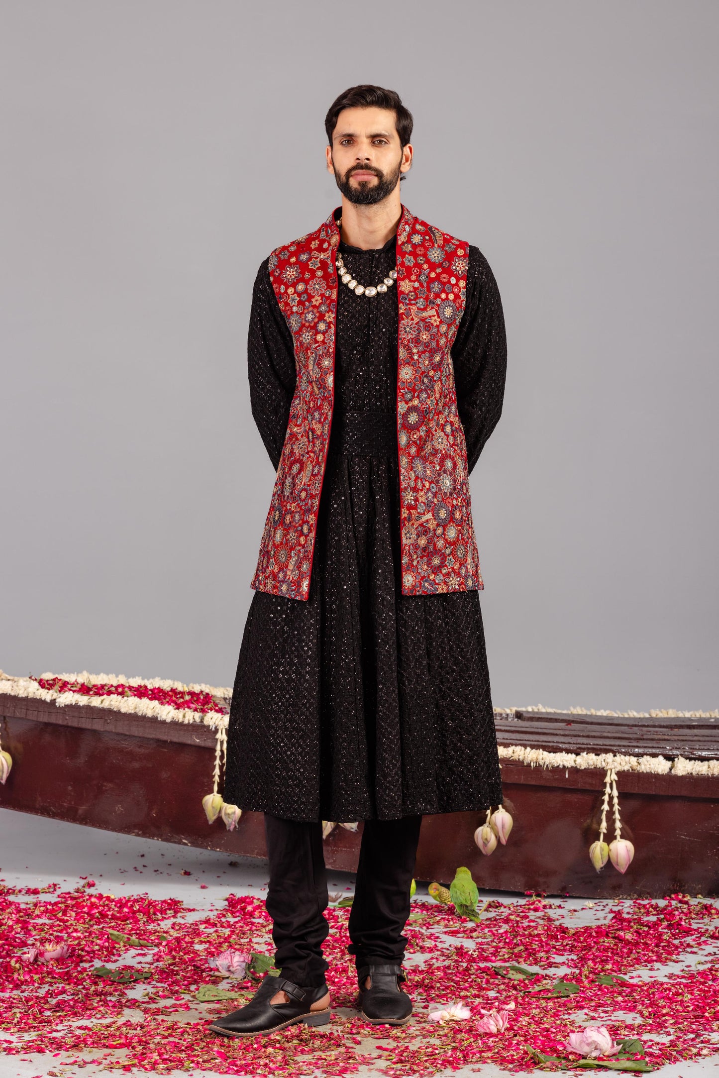 LAALBAGH MAROON KURTA JACKET SET