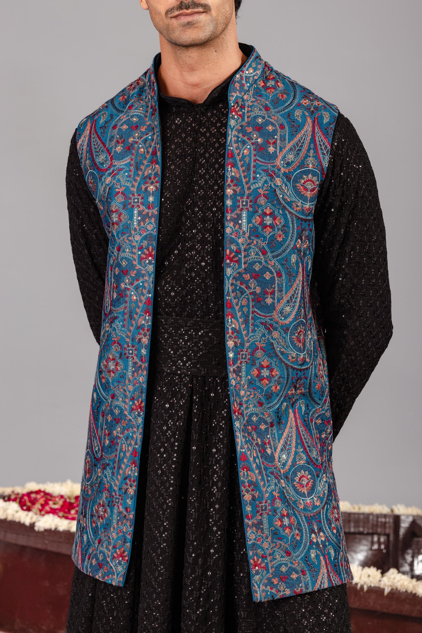 MAYUR BLUE KURTA JACKET SET