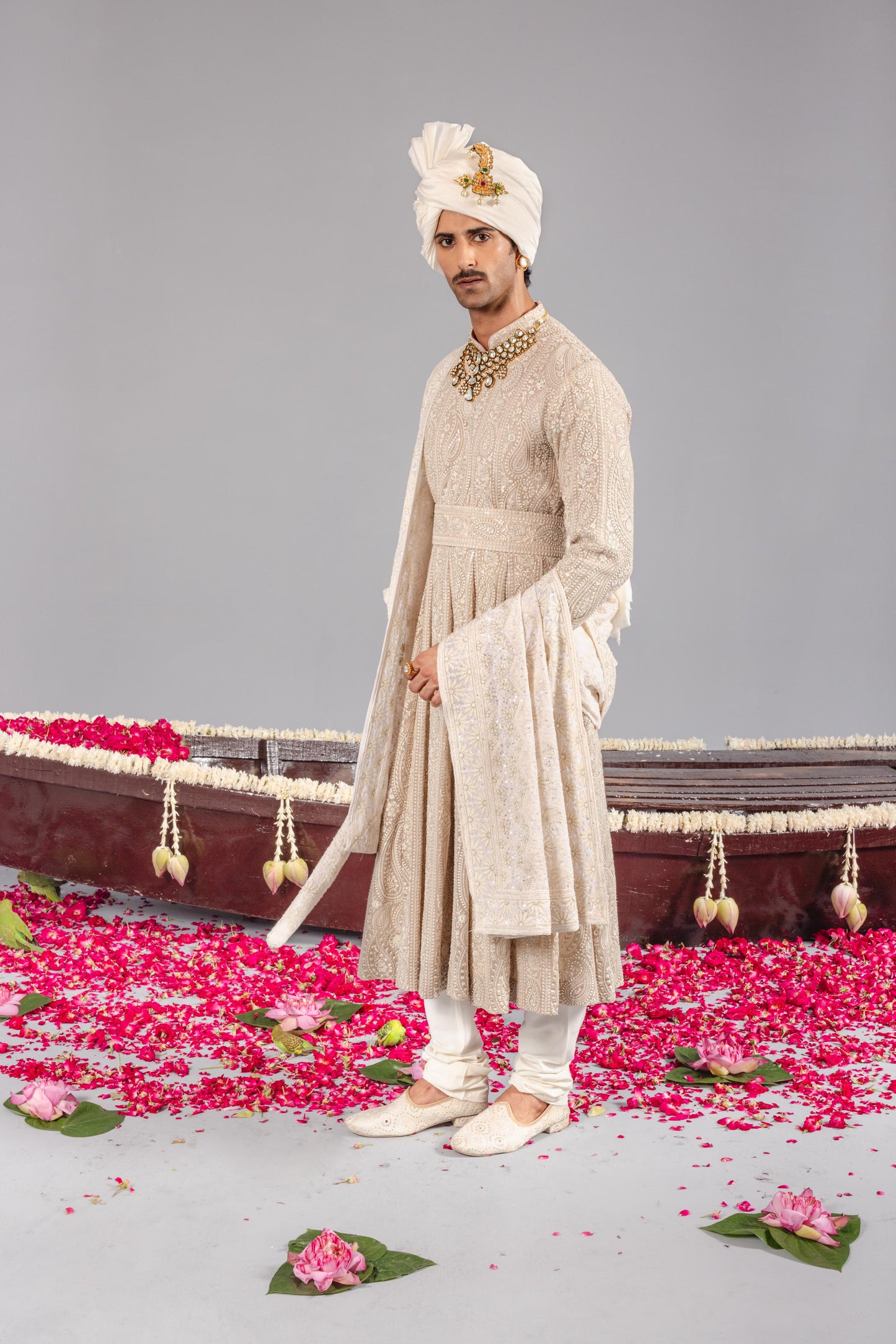NIZAM BEIGE ANARKALI SET