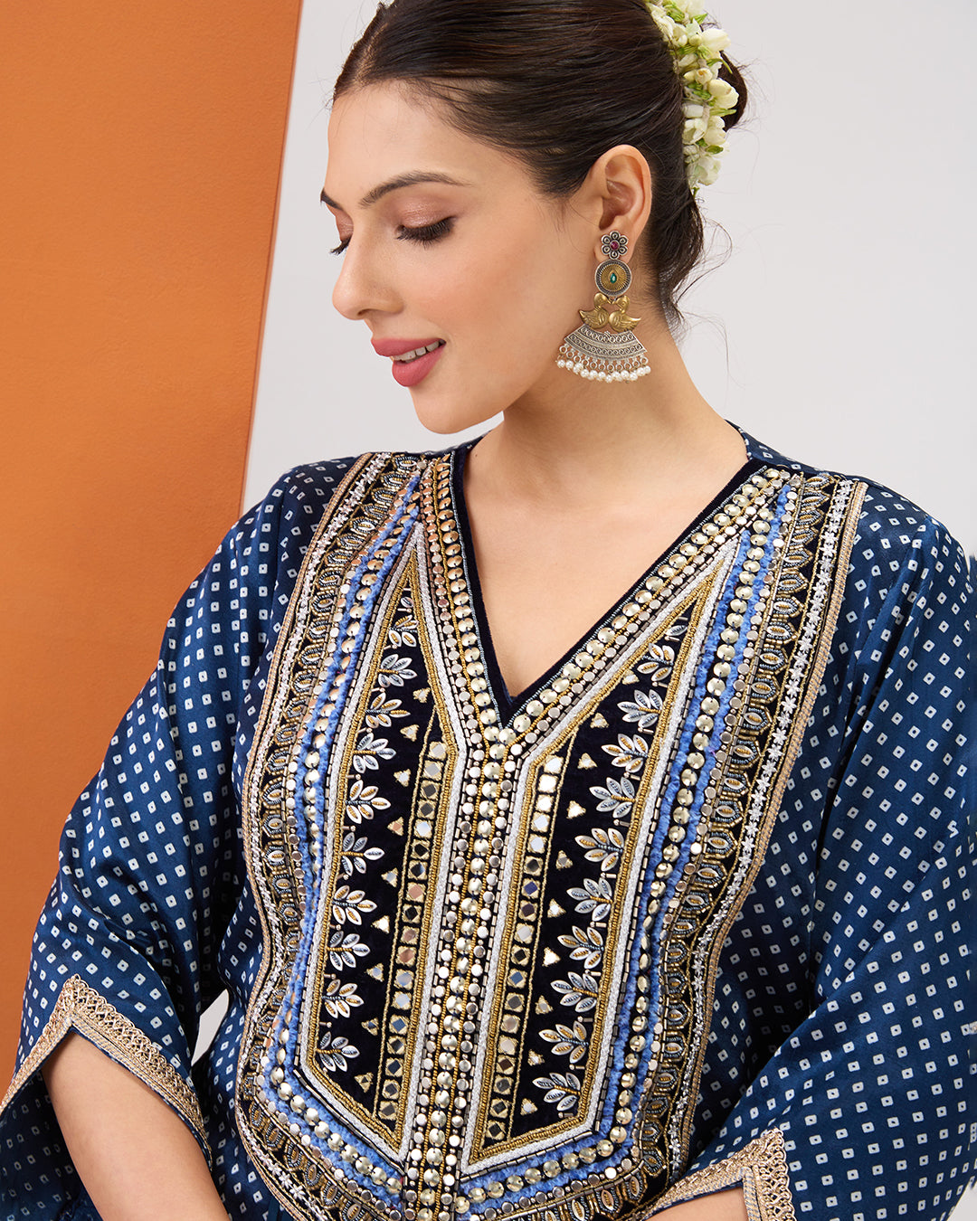 INDIGO BLUE BANDHANI SHORT TOP & DRAPED SKIRT SET