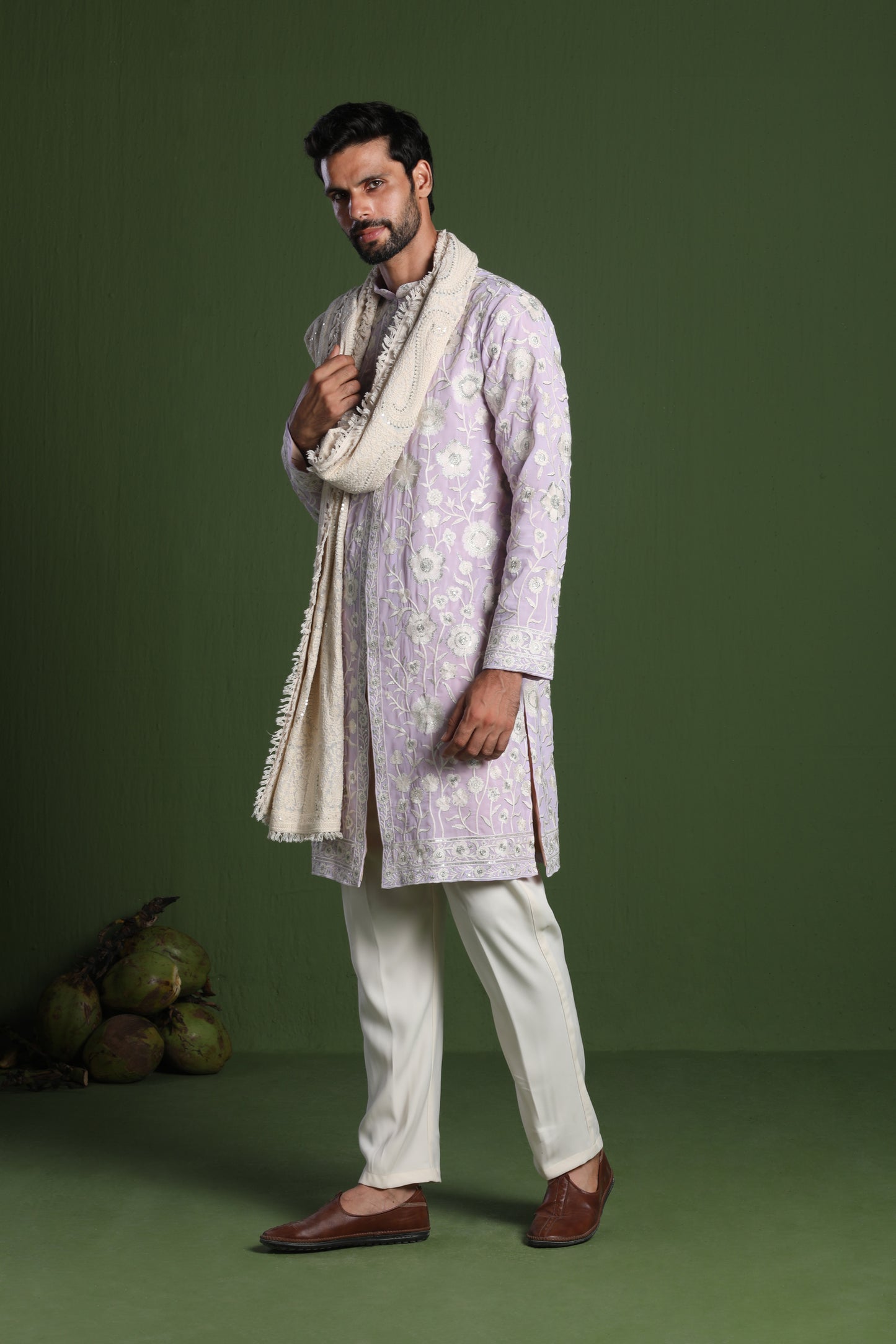 VIKRAM MAUVE PURPLE FRONT OPEN KURTA SET WITH DUPATTA