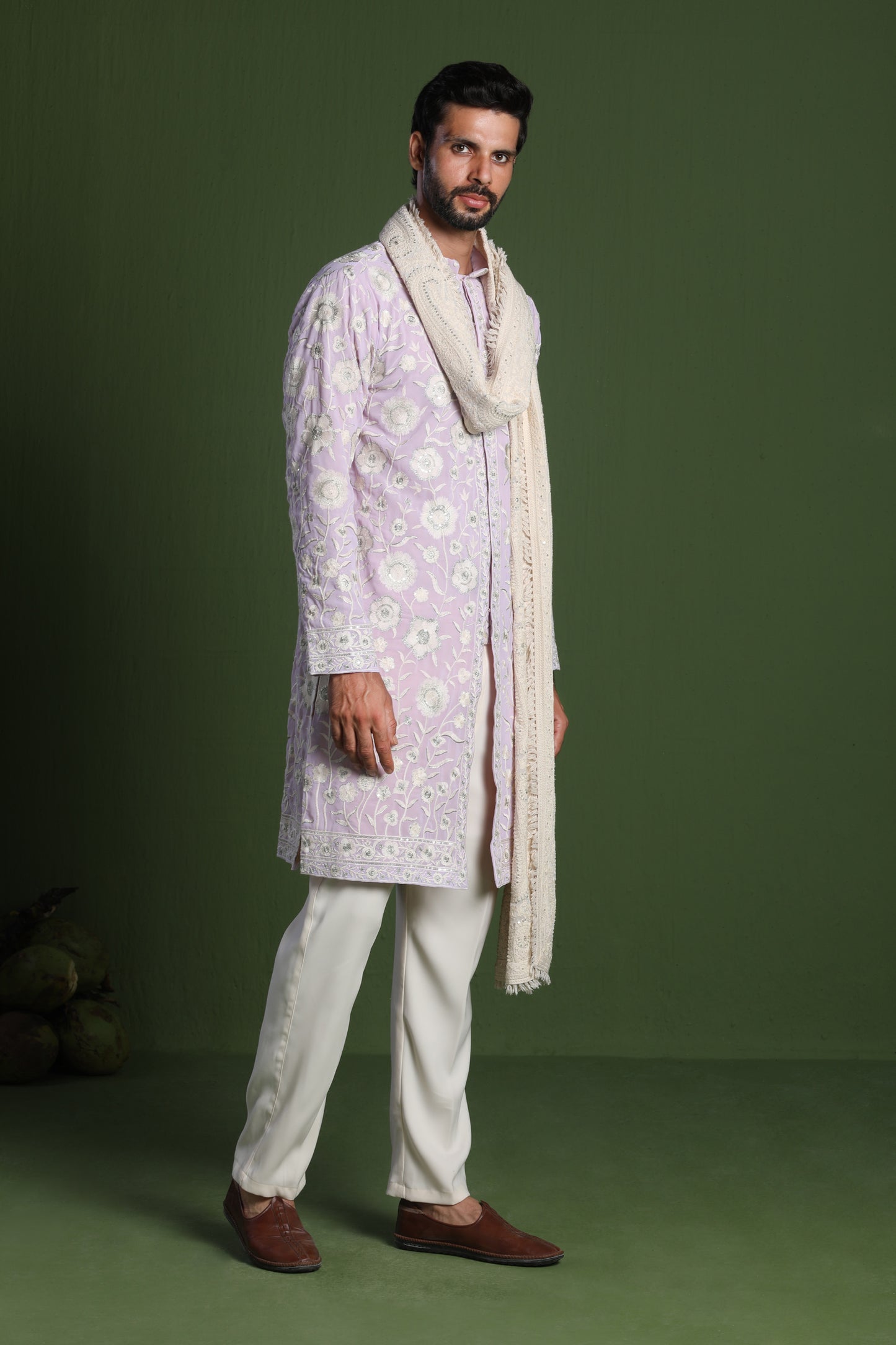 VIKRAM MAUVE PURPLE FRONT OPEN KURTA SET WITH DUPATTA