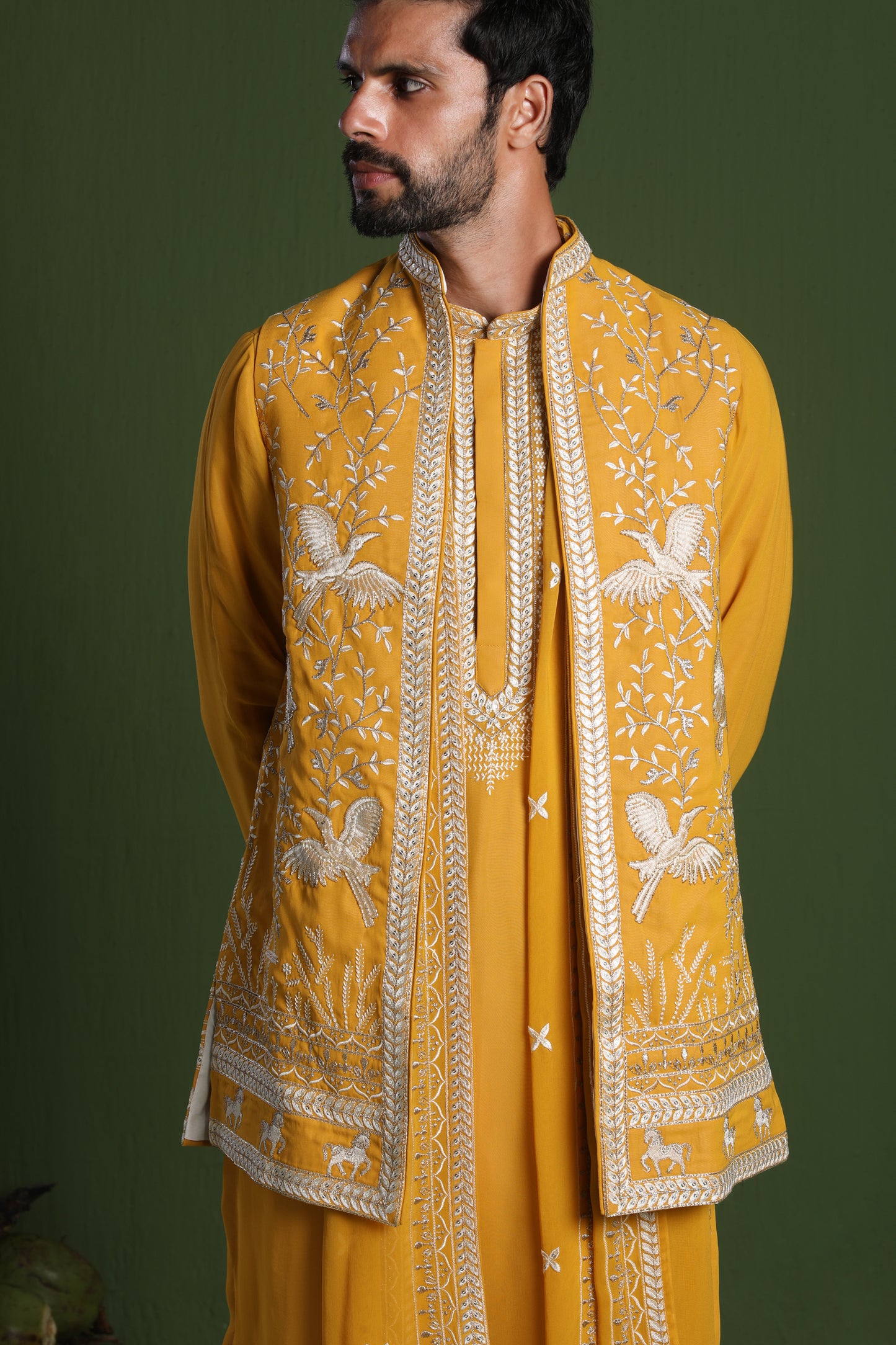 ADITYA HALDI KURTA SET WITH JACKET AND DUPATTA