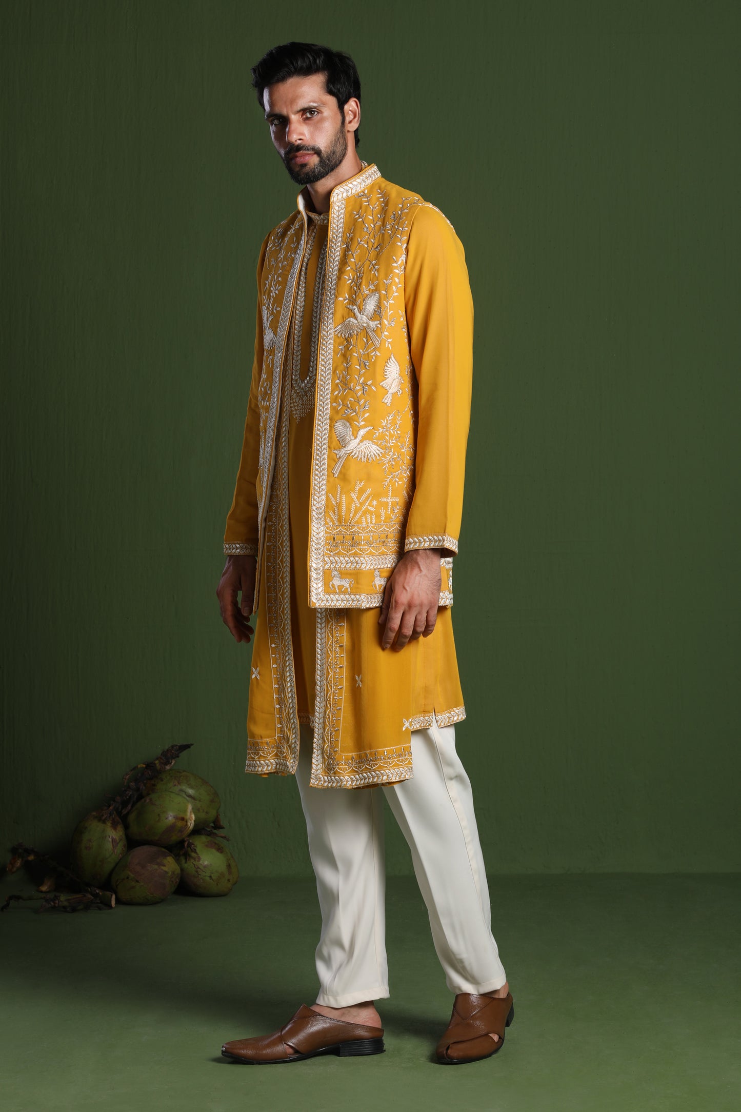 ADITYA HALDI KURTA SET WITH JACKET AND DUPATTA