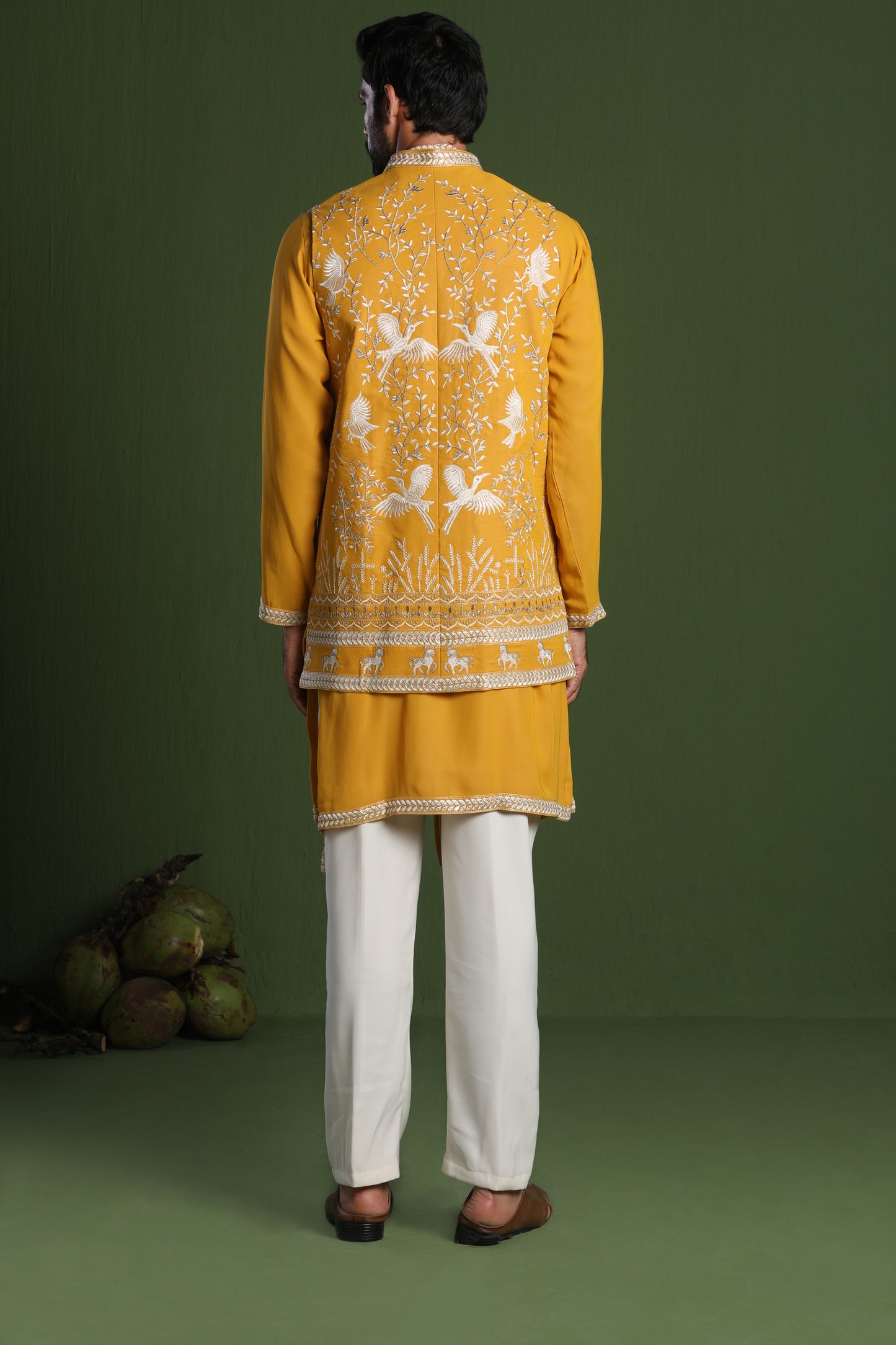 ADITYA HALDI KURTA SET WITH JACKET AND DUPATTA