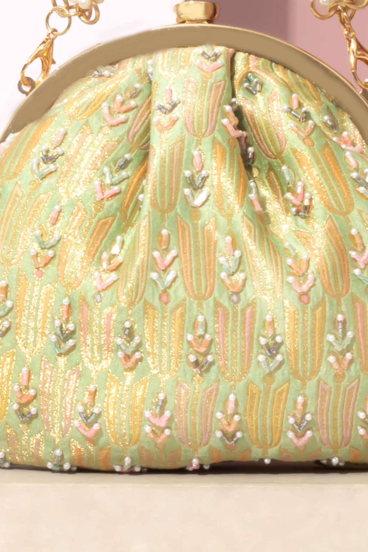 TITLI PURE BANARASI SILK VINTAGE PURSE - GREEN