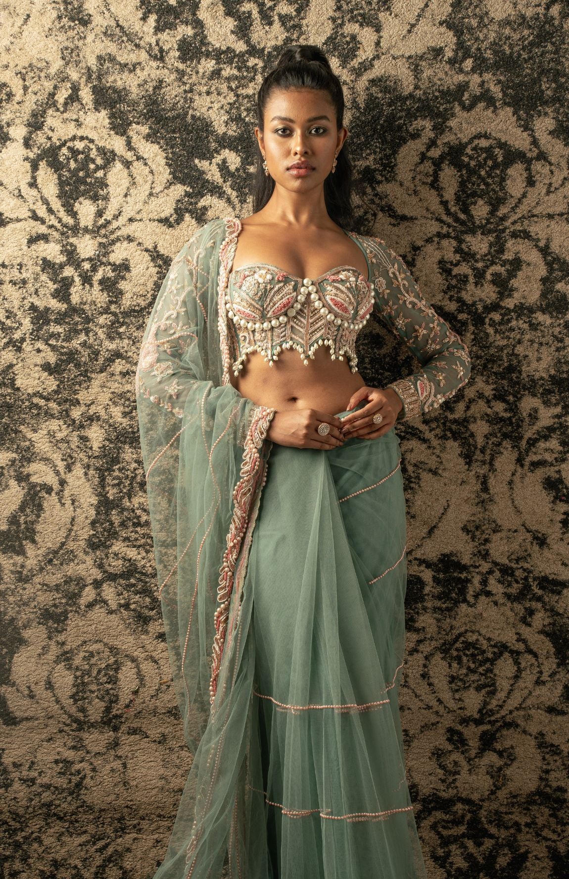 DUSKY TURQUOISE SAREE