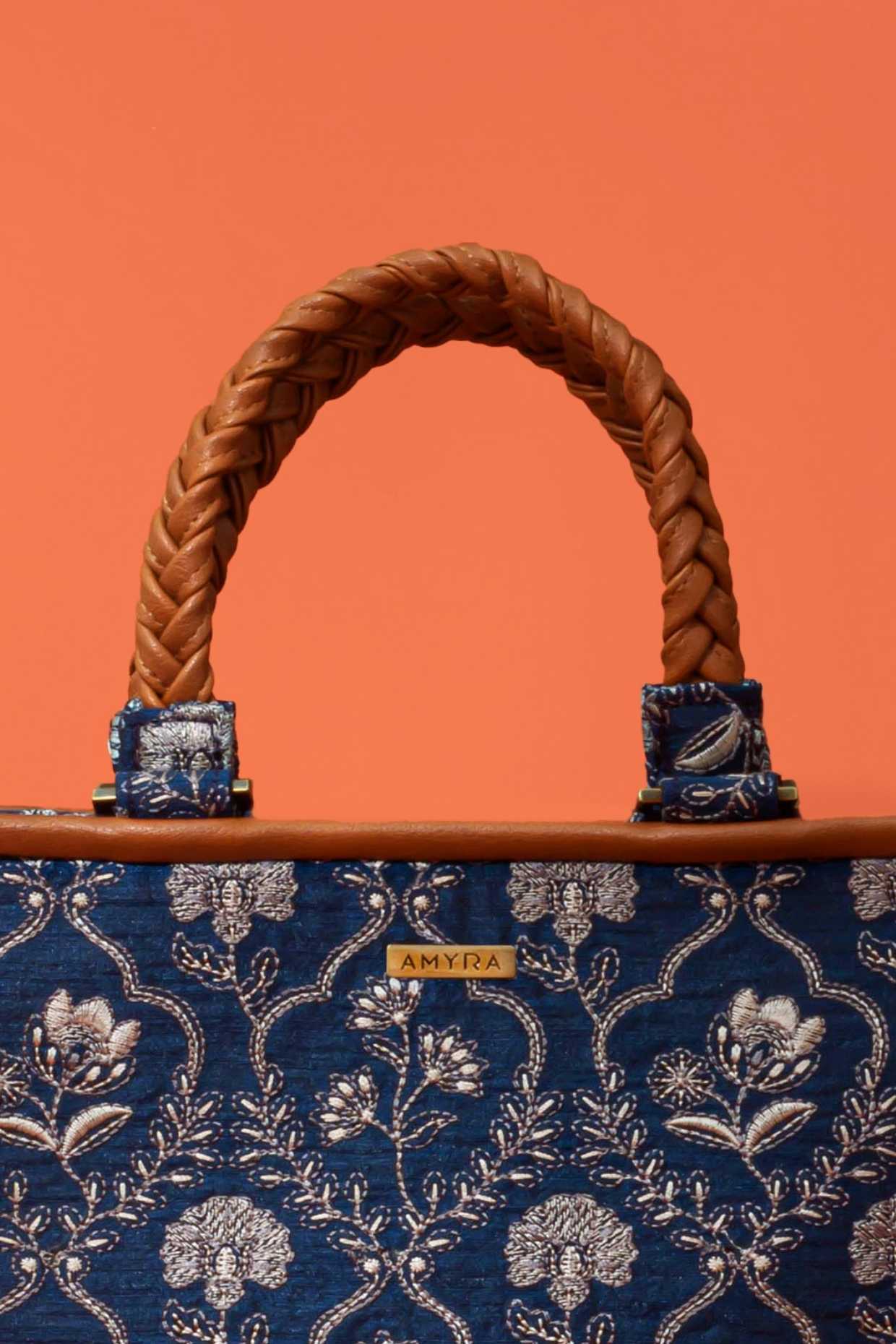 JHAROKHA EMBROIDERED HANDBAG - DARK BLUE