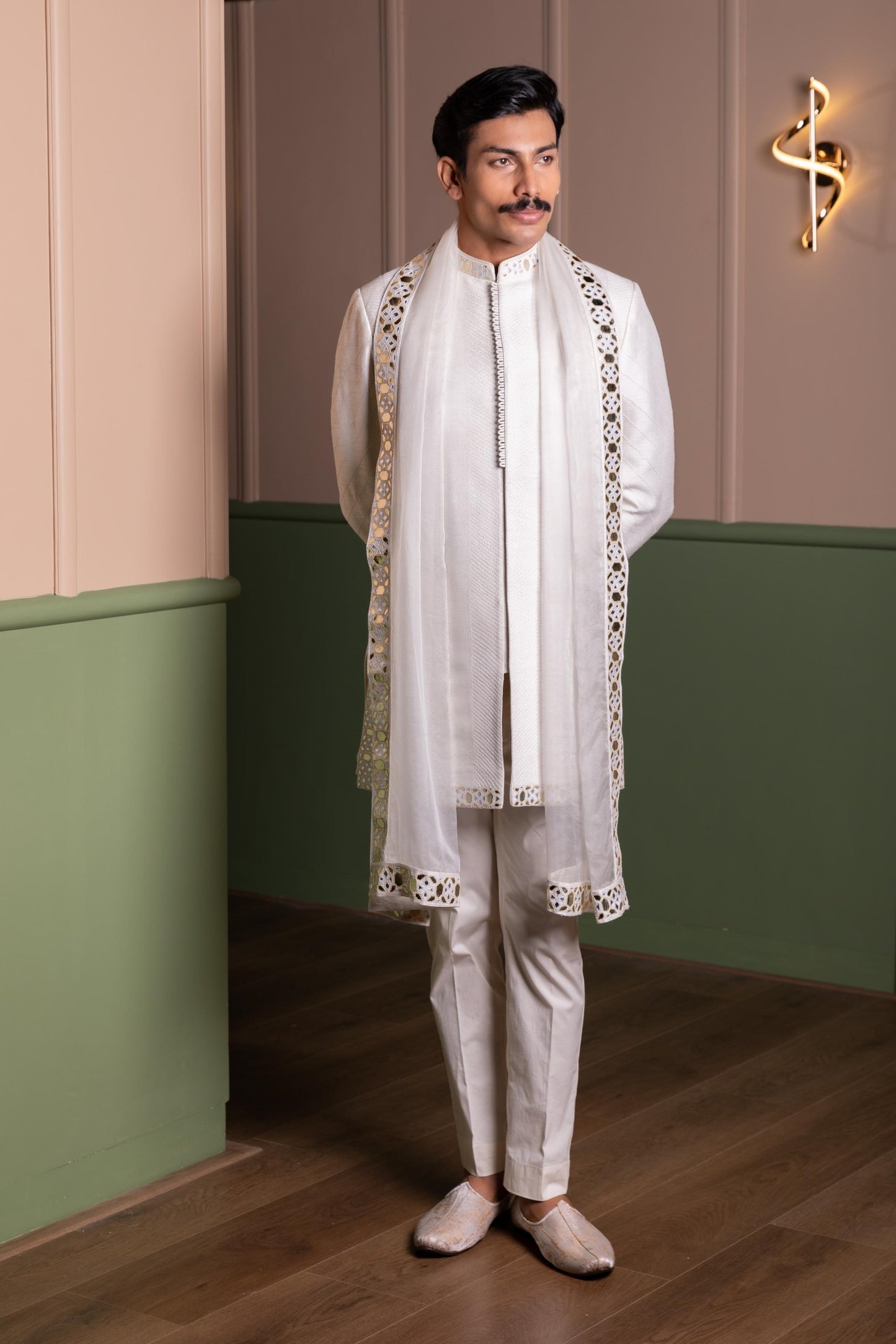 LEATHER WORK SHERWANI SET