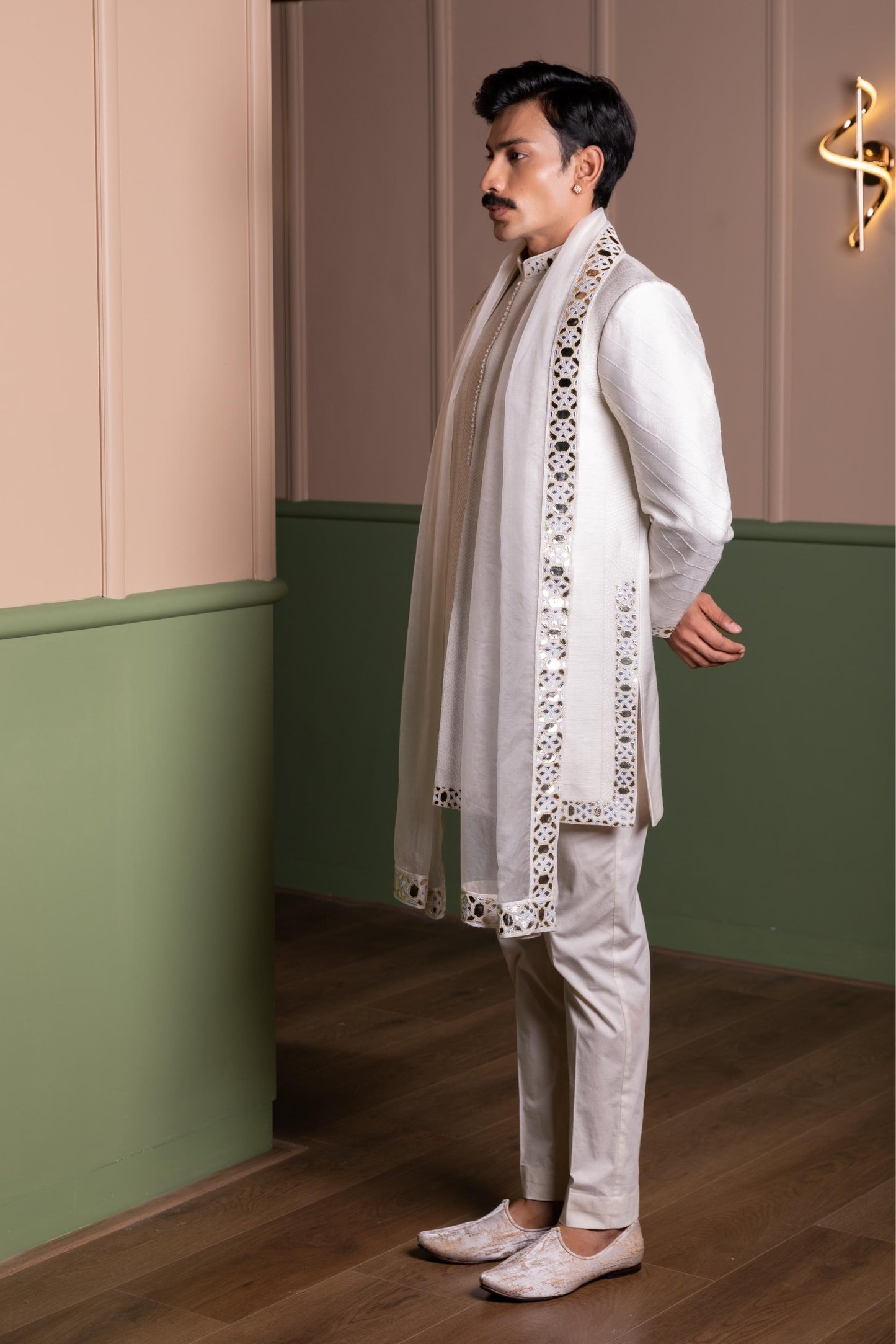 LEATHER WORK SHERWANI SET
