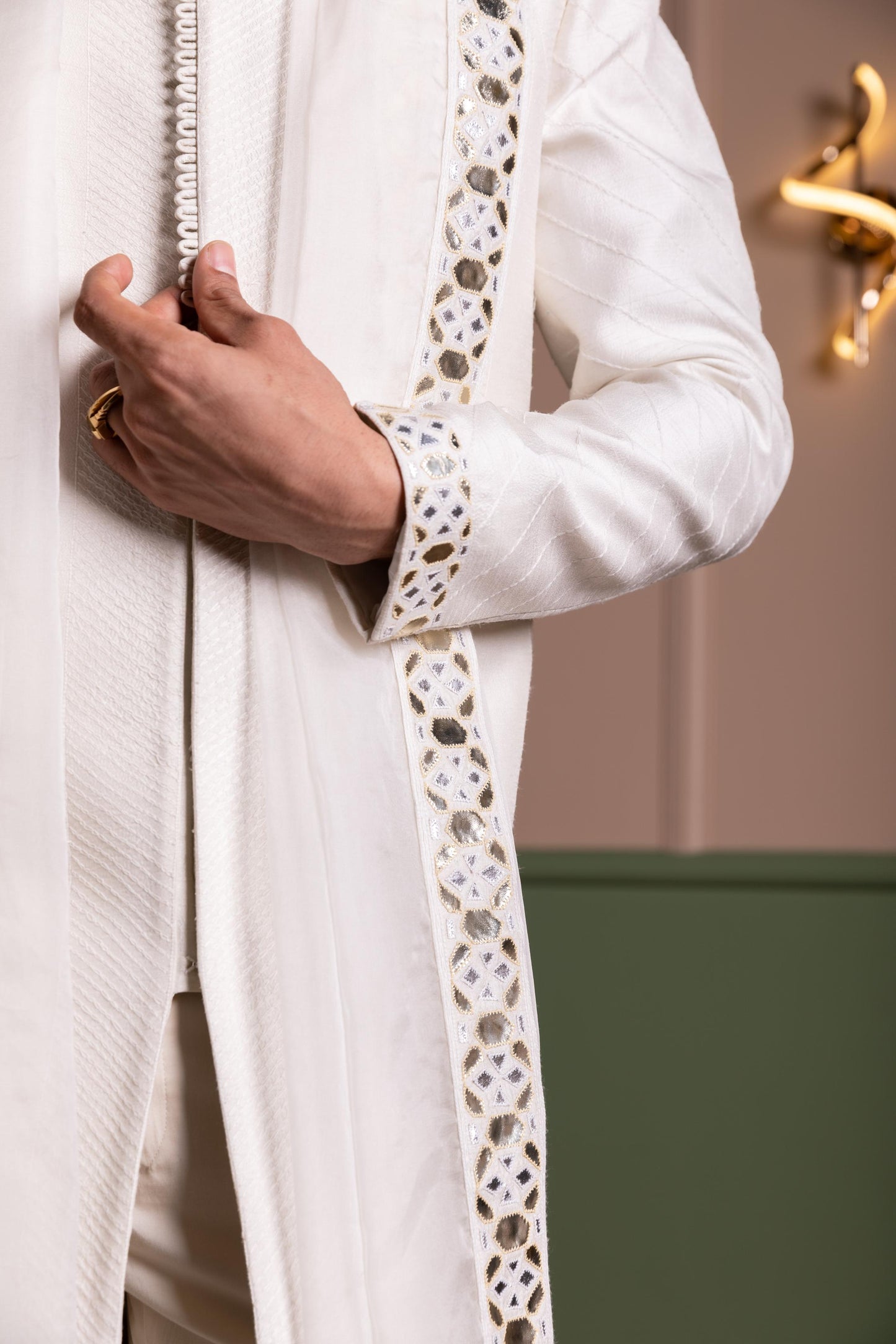 LEATHER WORK SHERWANI SET