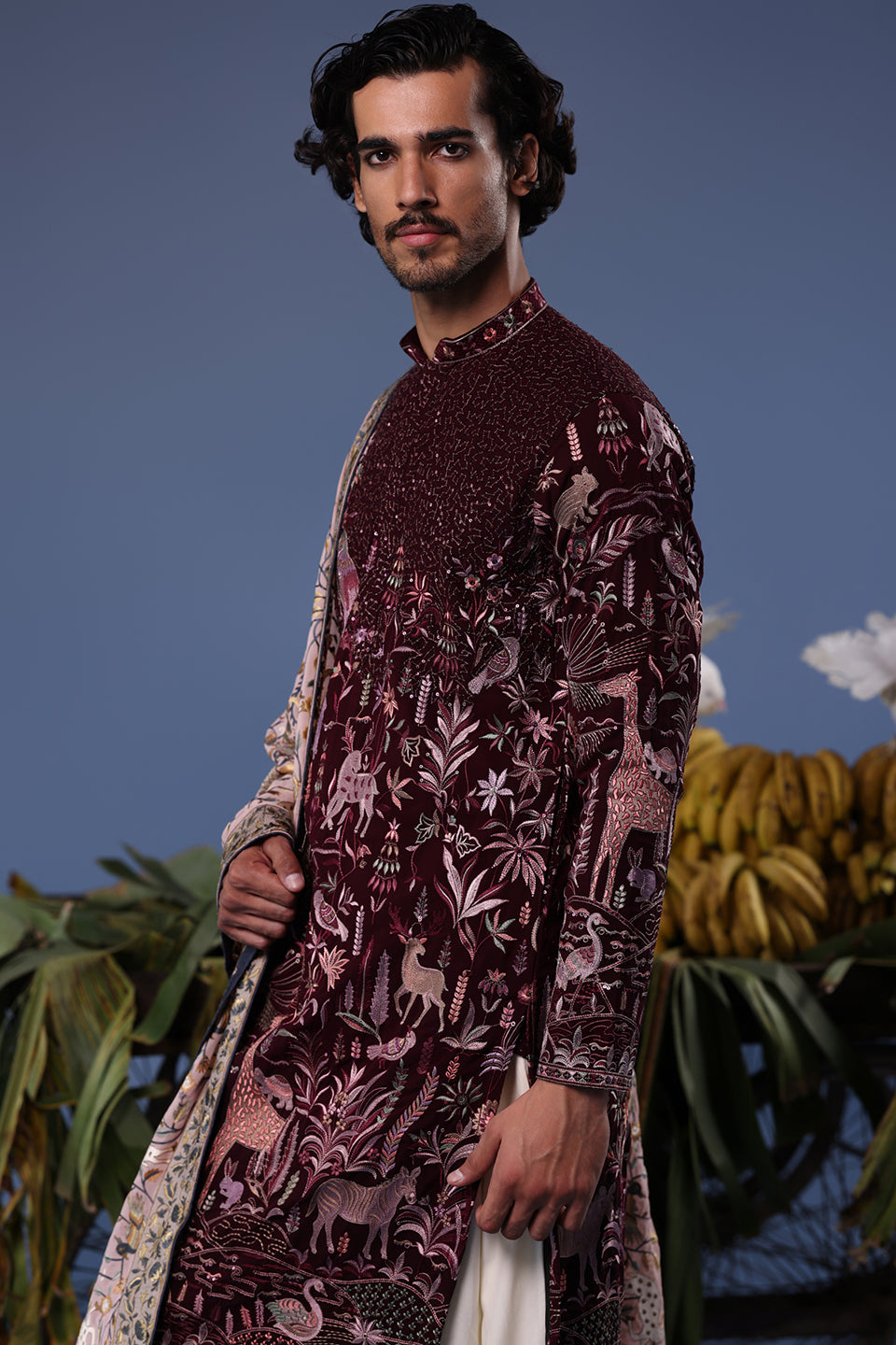 KAIF GIRAFFE WINE KURTA SET