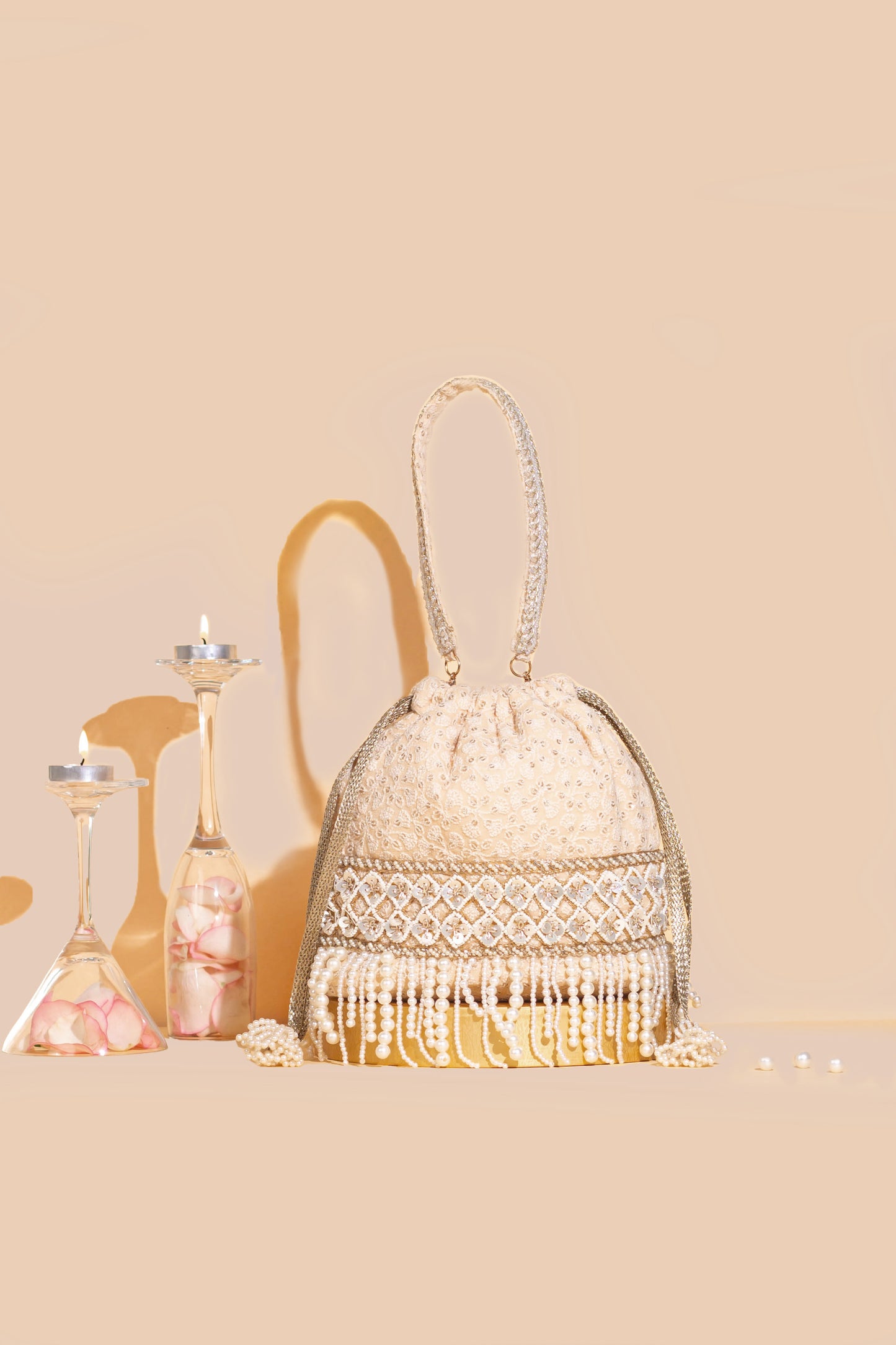 AMARA EMBROIDERED BUCKET BAG - NUDE