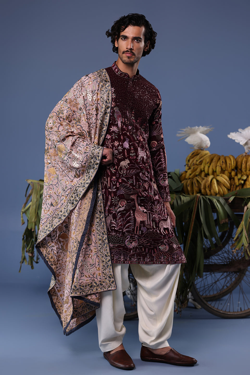 KAIF GIRAFFE WINE KURTA SET