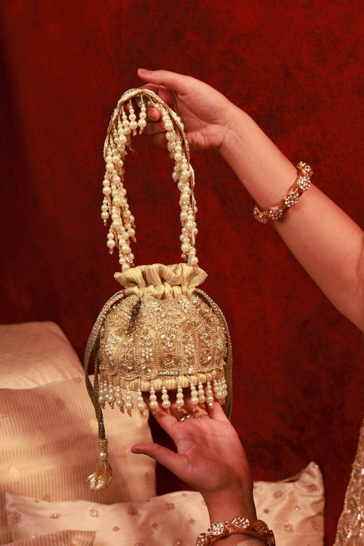 SAJNI PEARL EMBROIDERED MINI POTLI - GOLD