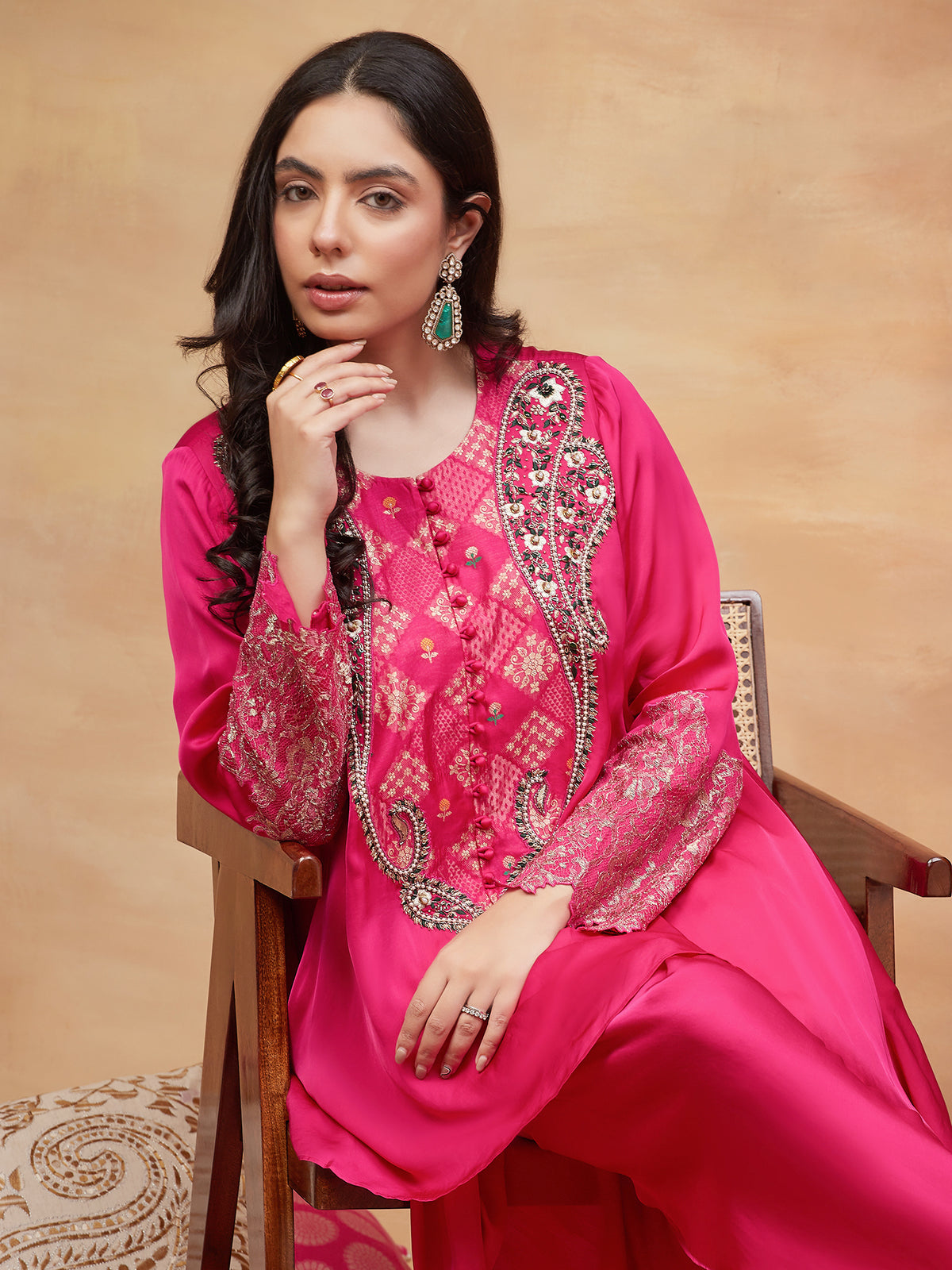 REWA GULABI HAND EMBROIDERED BANARASI DHOTI SET