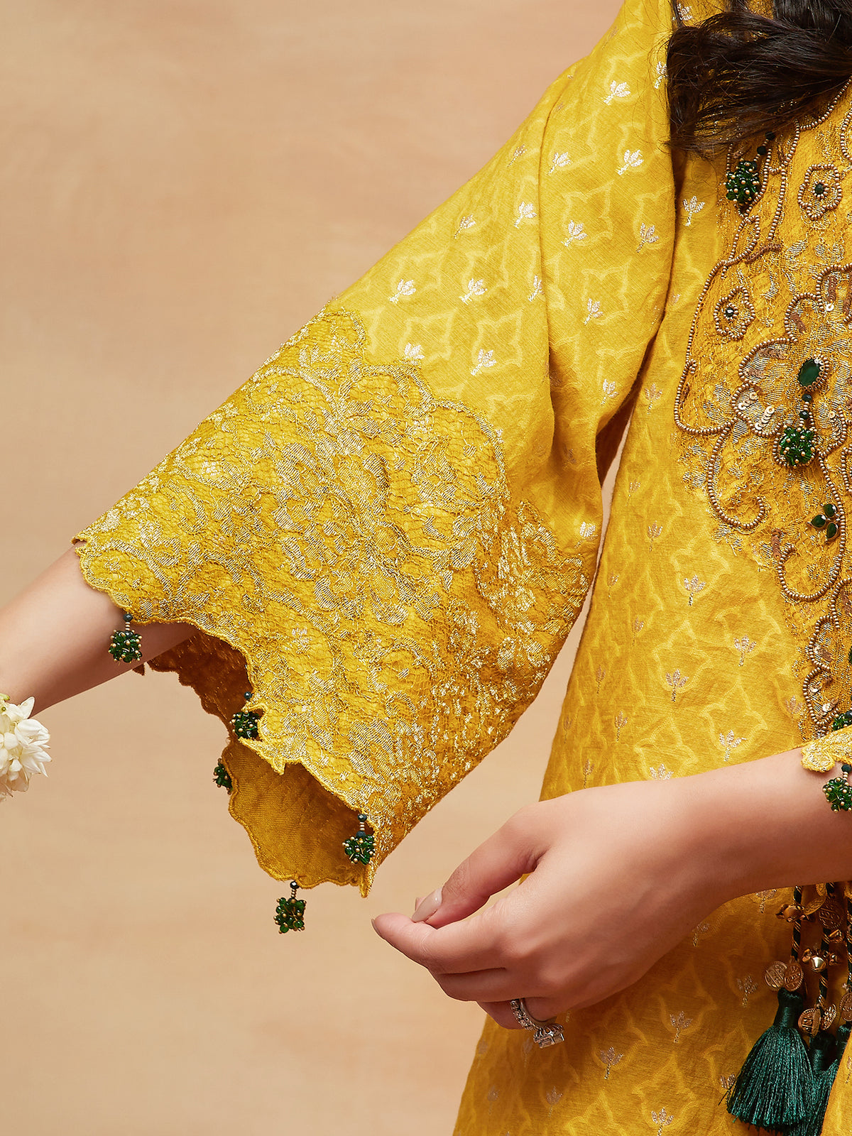 MANSAROVAR GENDA HAND EMBROIDERED BANARASI FLARED PANT SET