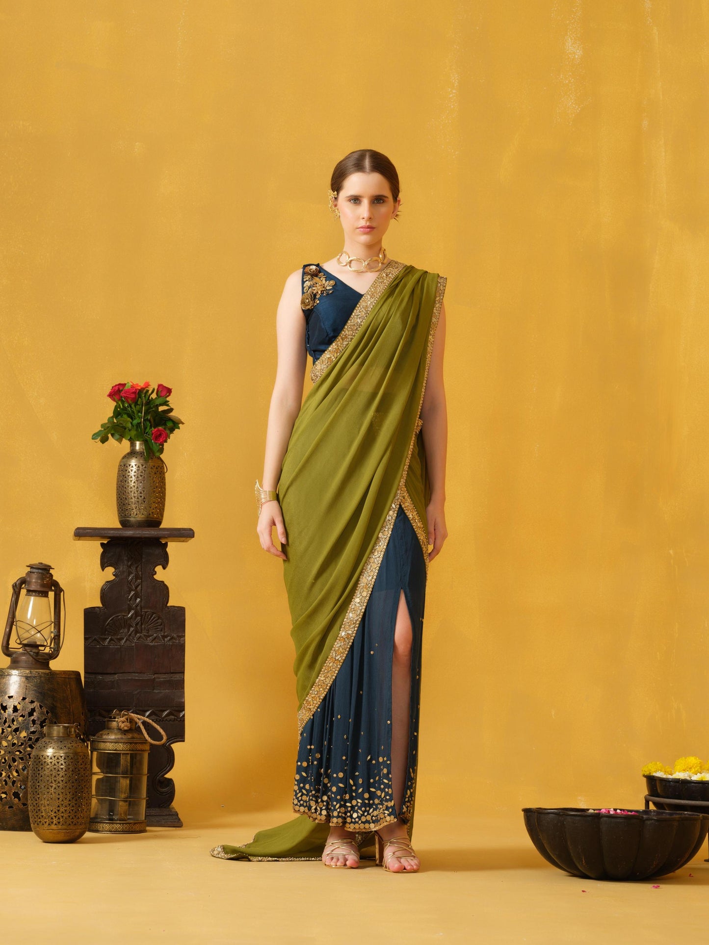 BLUE AND GREEN SAREE