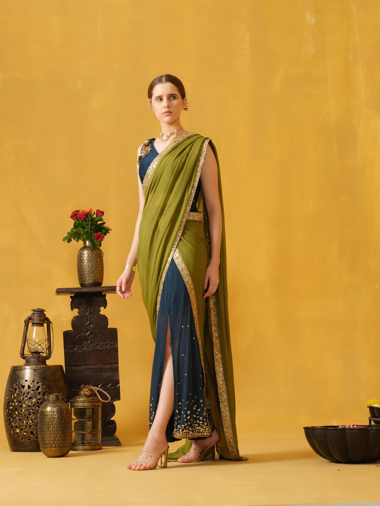 BLUE AND GREEN SAREE
