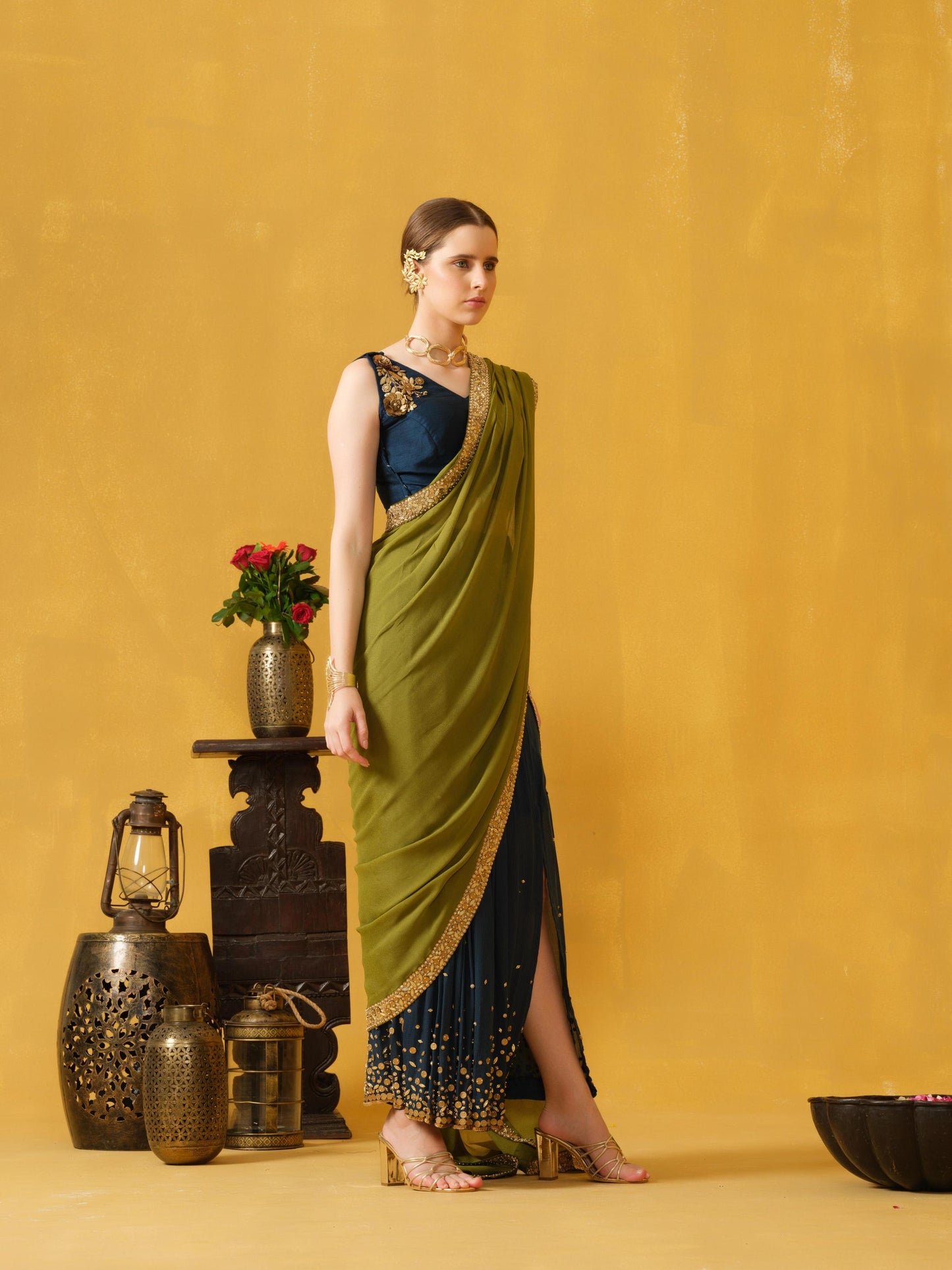 BLUE AND GREEN SAREE