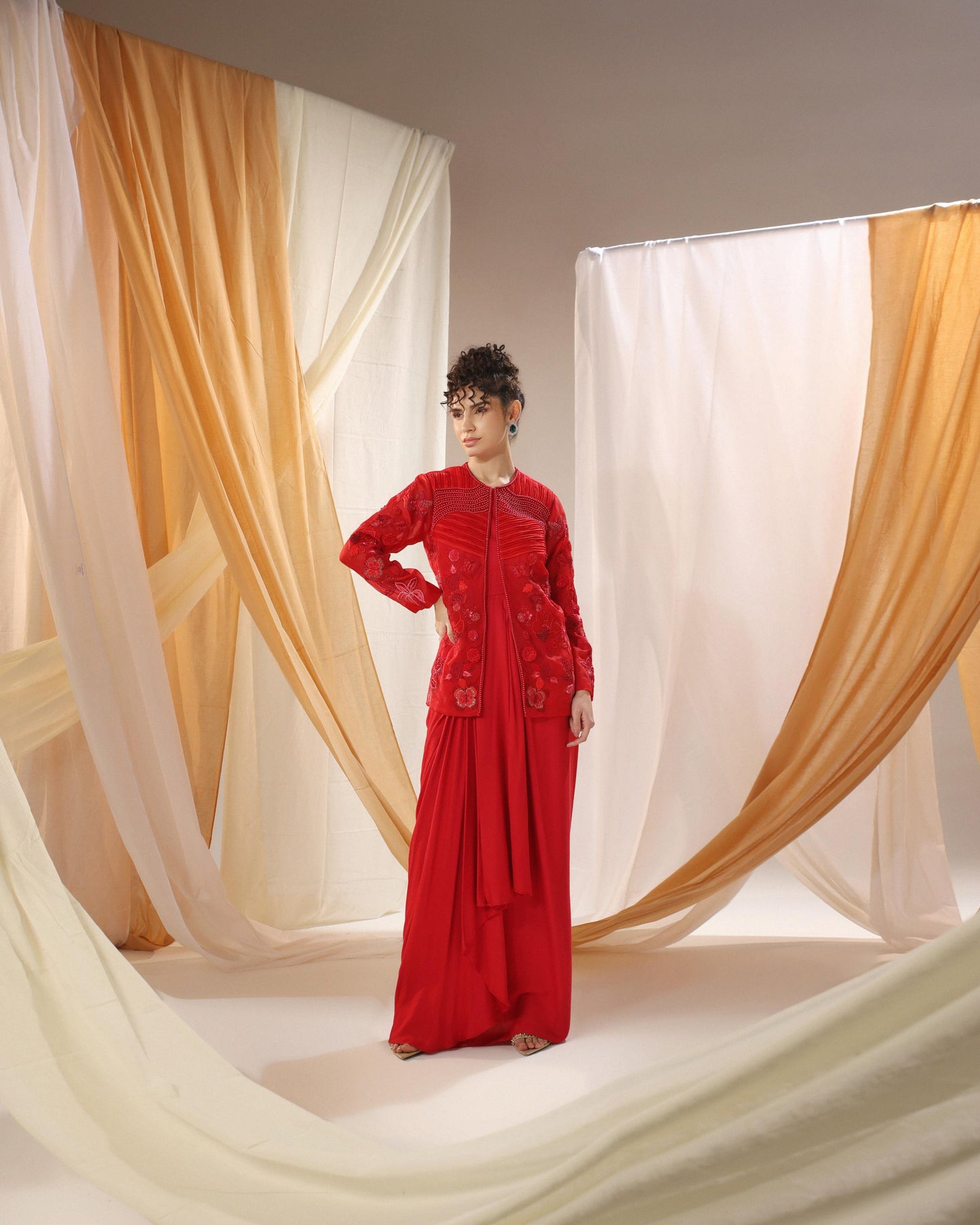 DEEP SCARLET DRAPED DRESS
