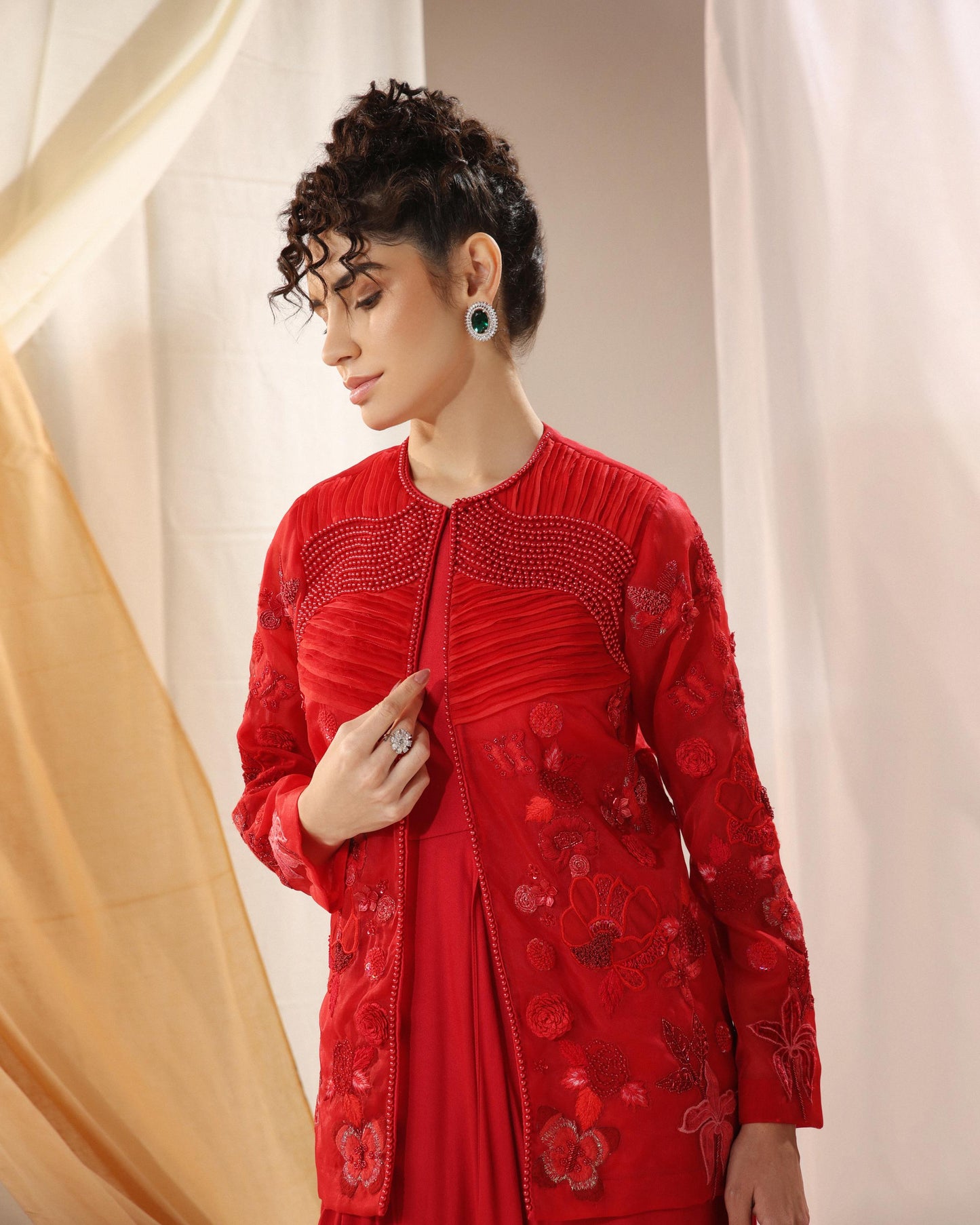 DEEP SCARLET DRAPED DRESS