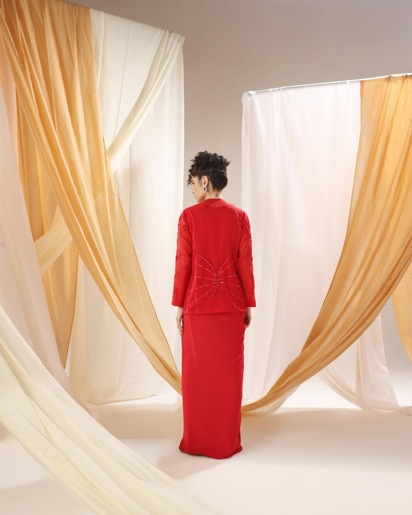 DEEP SCARLET DRAPED DRESS