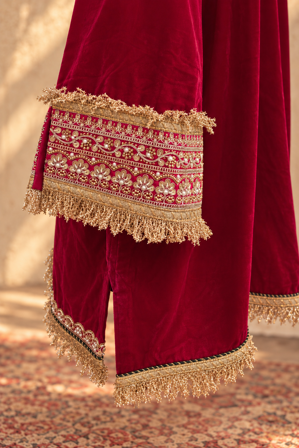 RANI VELVET KURTA PYJAMA WITH GREEN DUPATTA