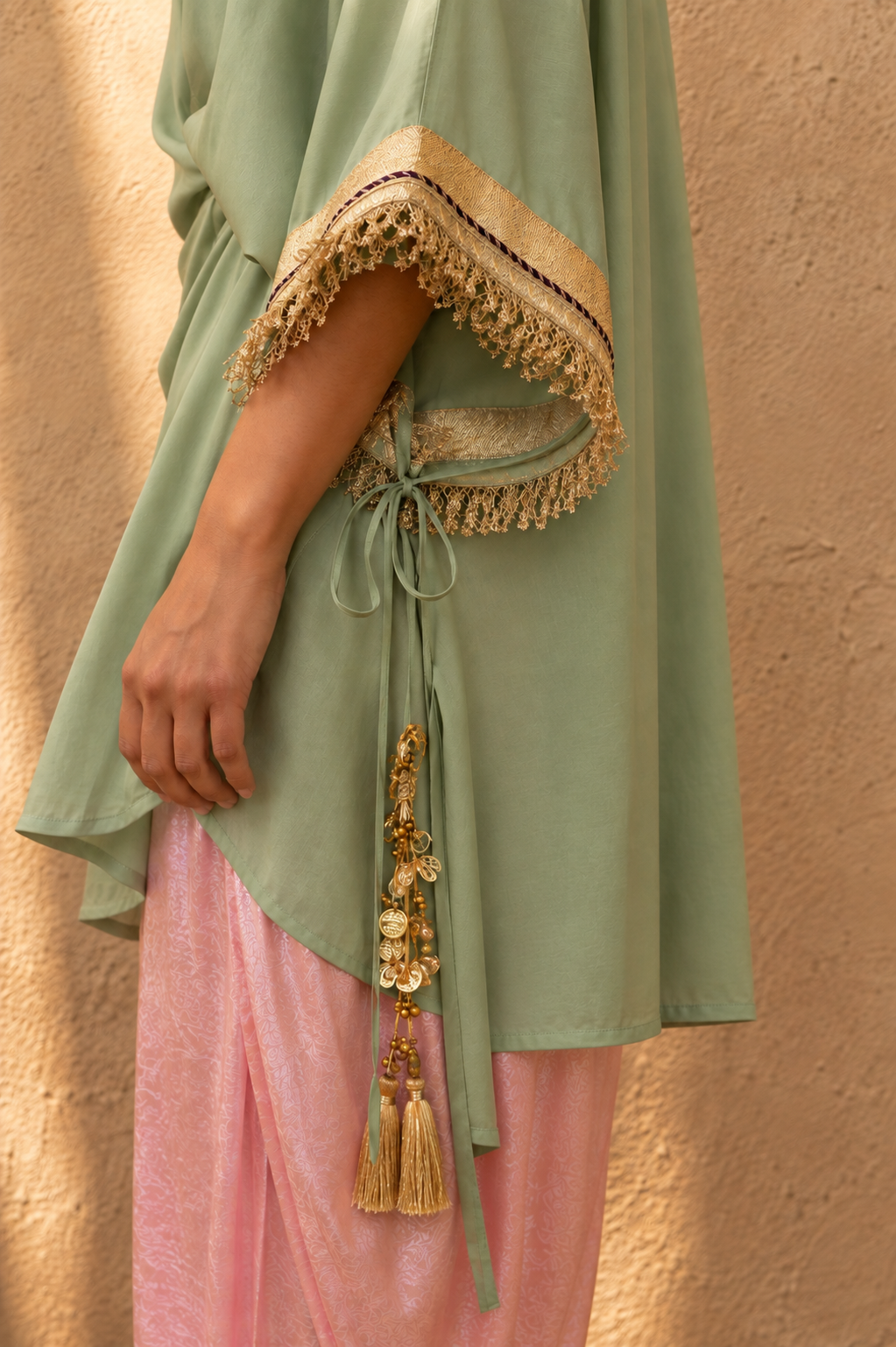 PISTA PINK TIE UP KAFTAN SET