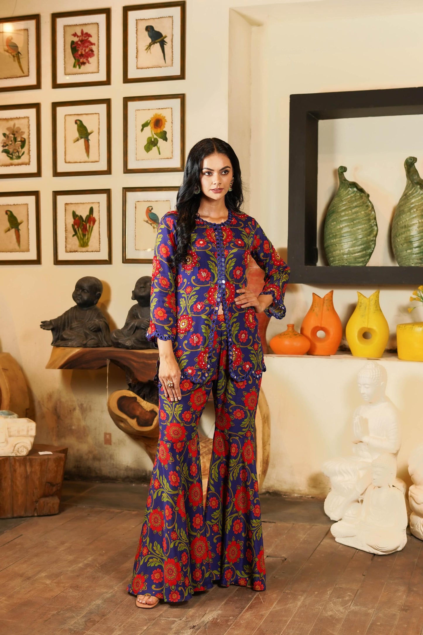 ANAM BLUE SHARARA PANT & SHORT KURTA