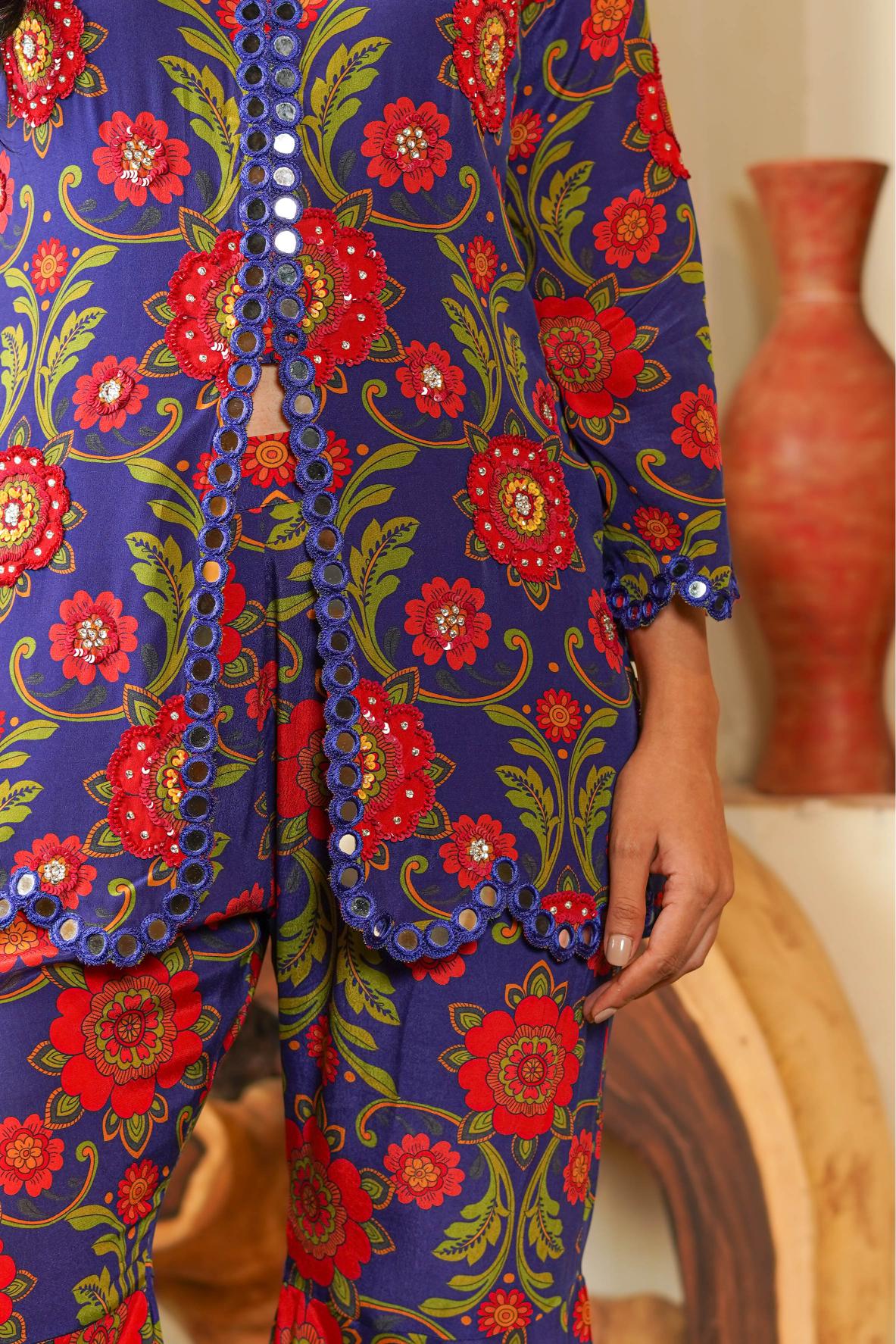 ANAM BLUE SHARARA PANT & SHORT KURTA