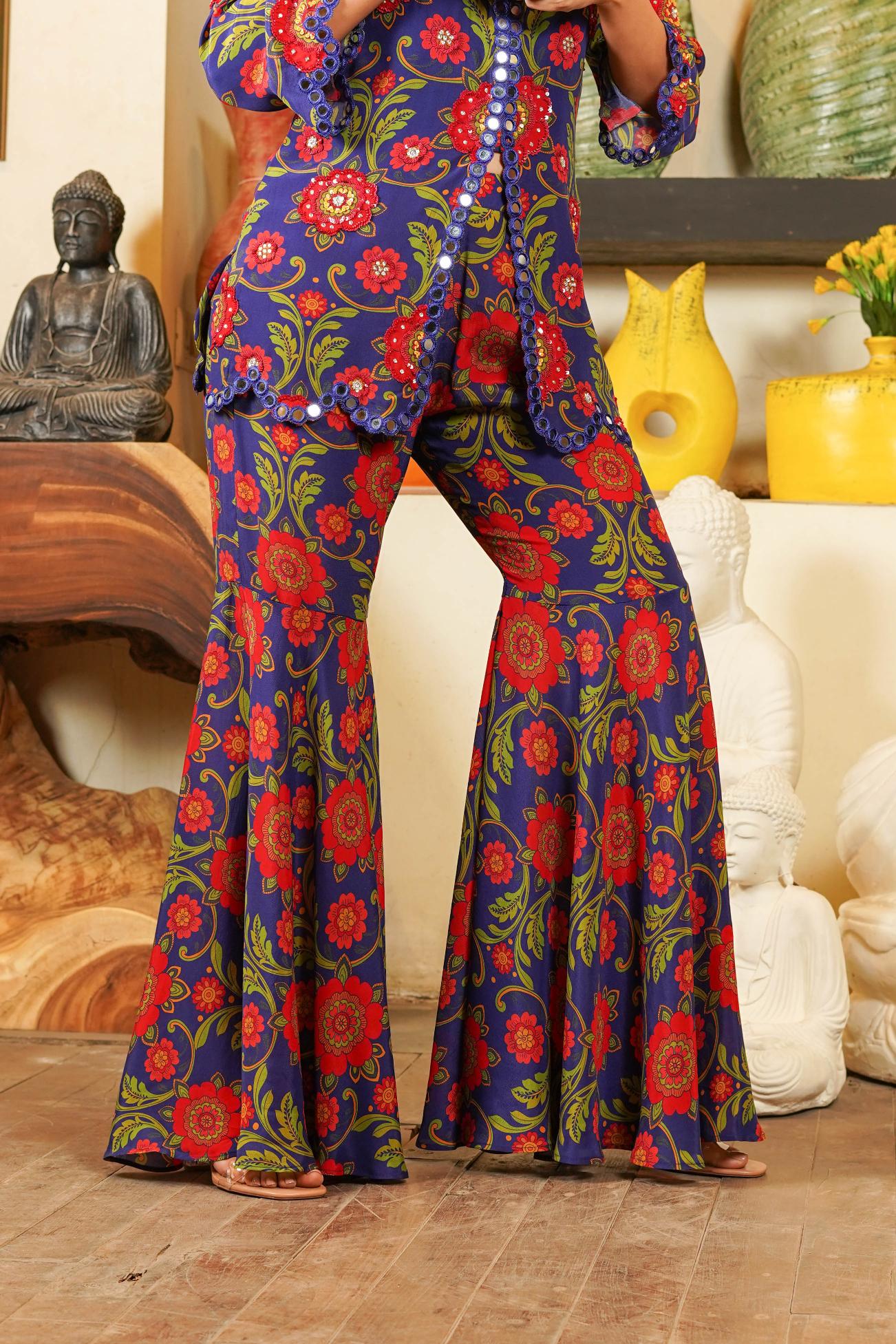ANAM BLUE SHARARA PANT & SHORT KURTA