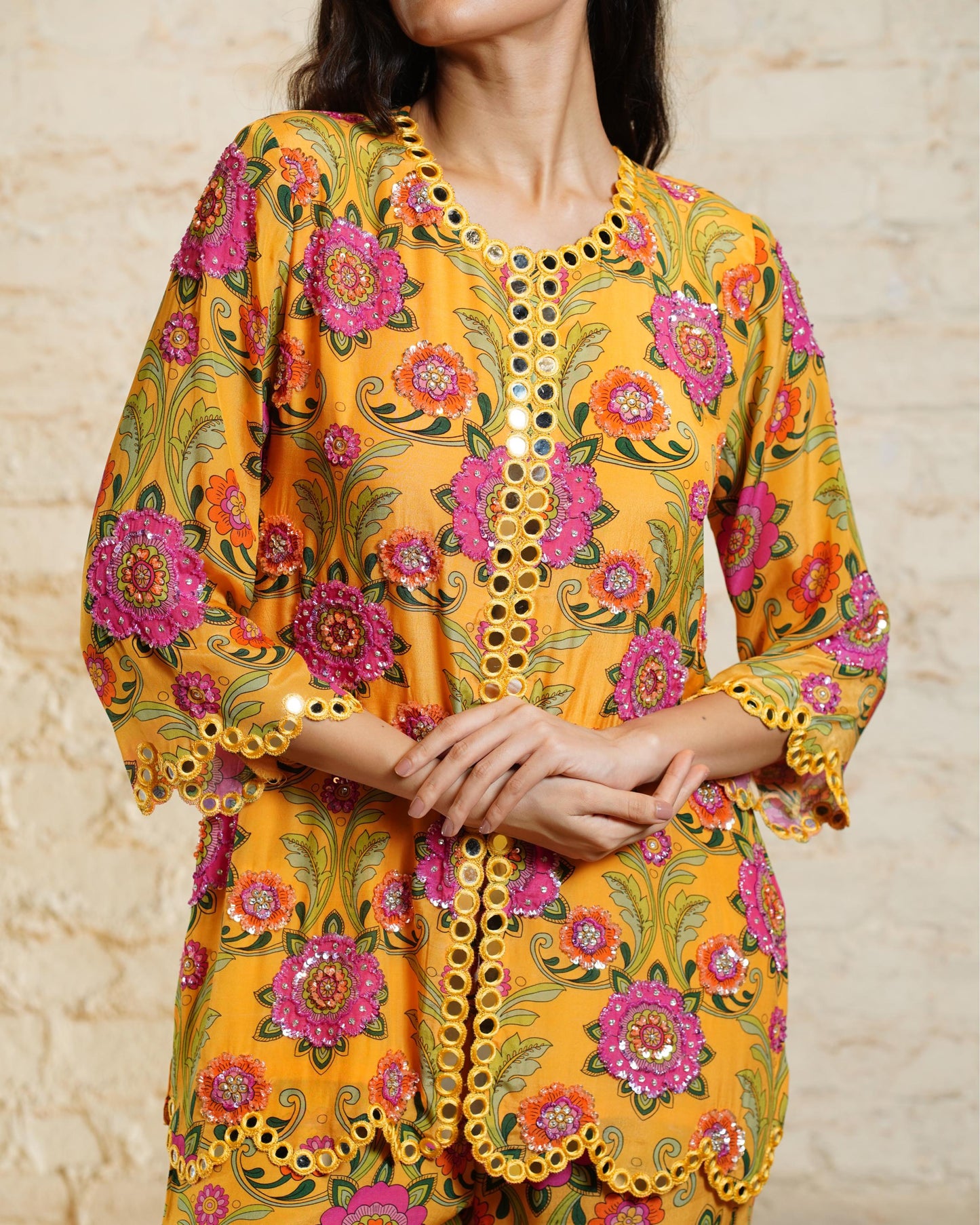 ANAM YELLOW SHARARA PANT & SHORT KURTA