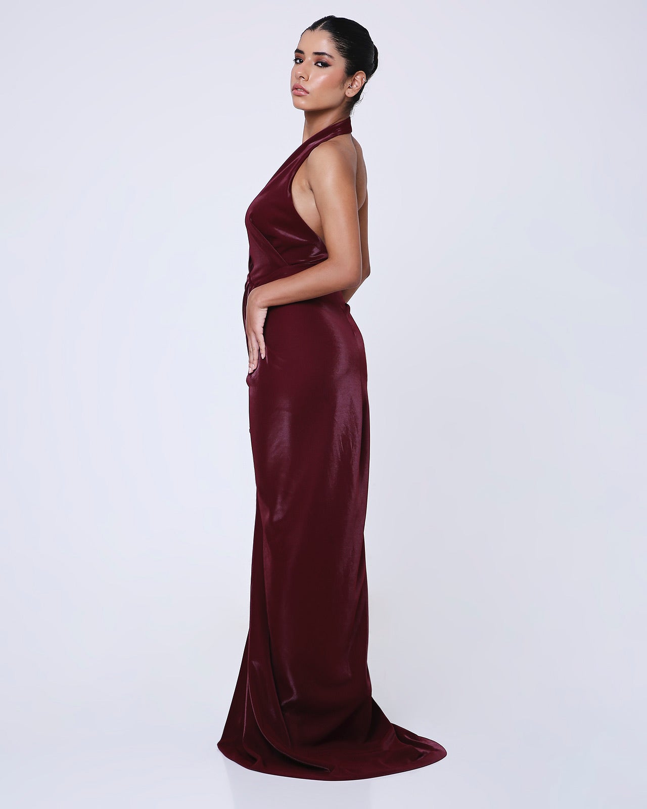 BORDEAUX COWL DRESS