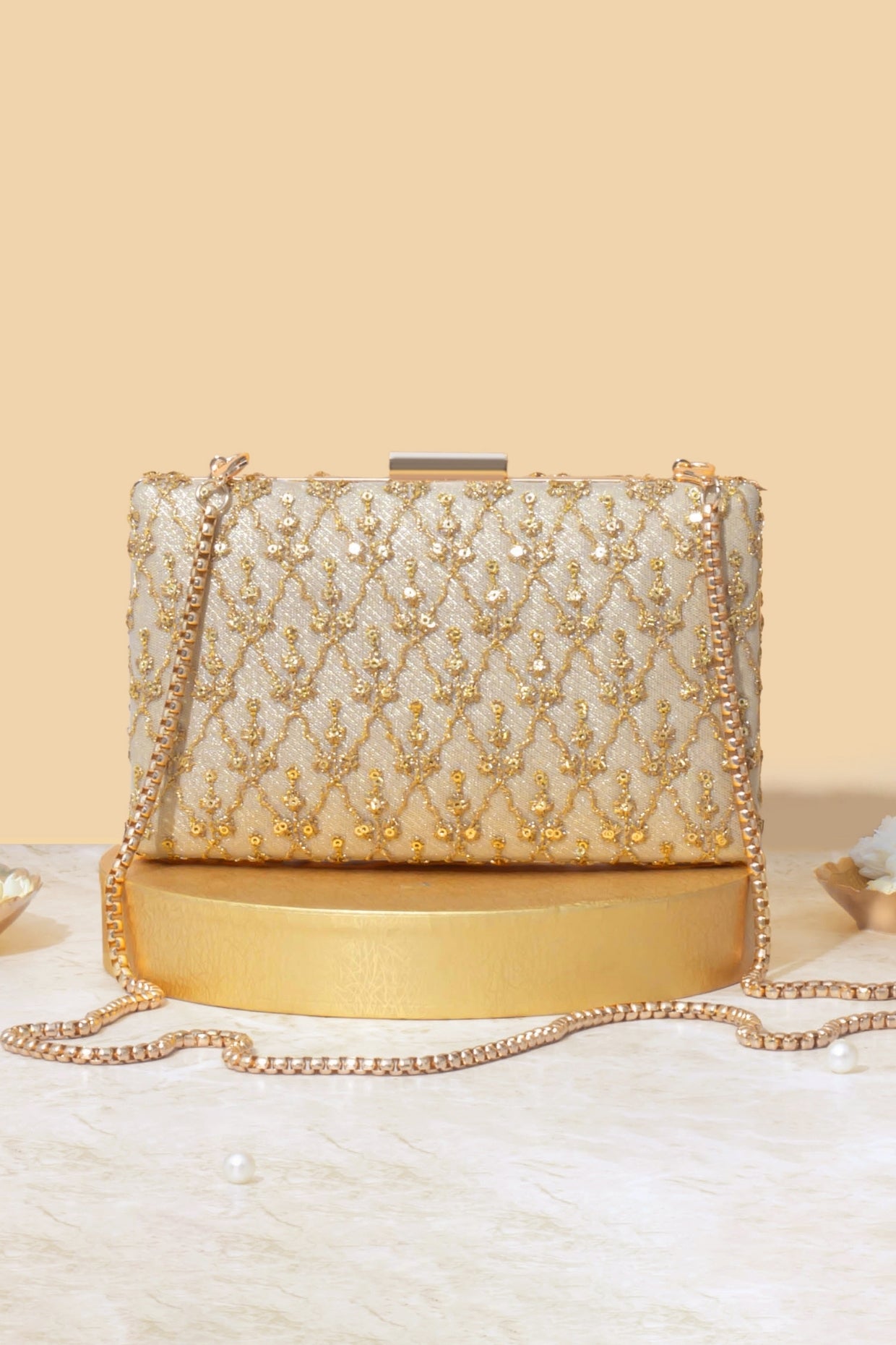 ANYA BOX CLUTCH - GOLD