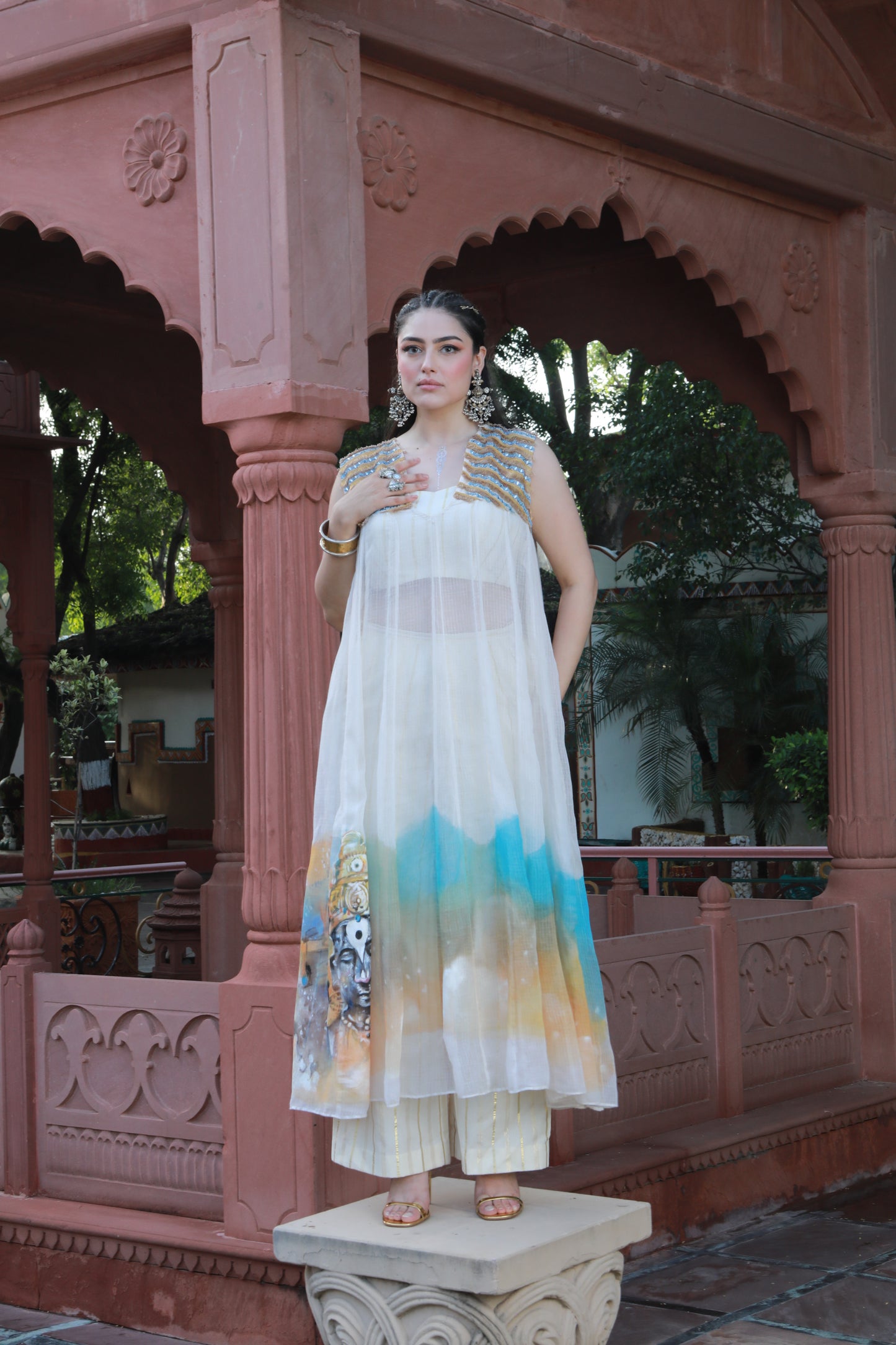 HAND PAINTED KOTA DORIA KURTA AND COTTON TUBE AND PANT