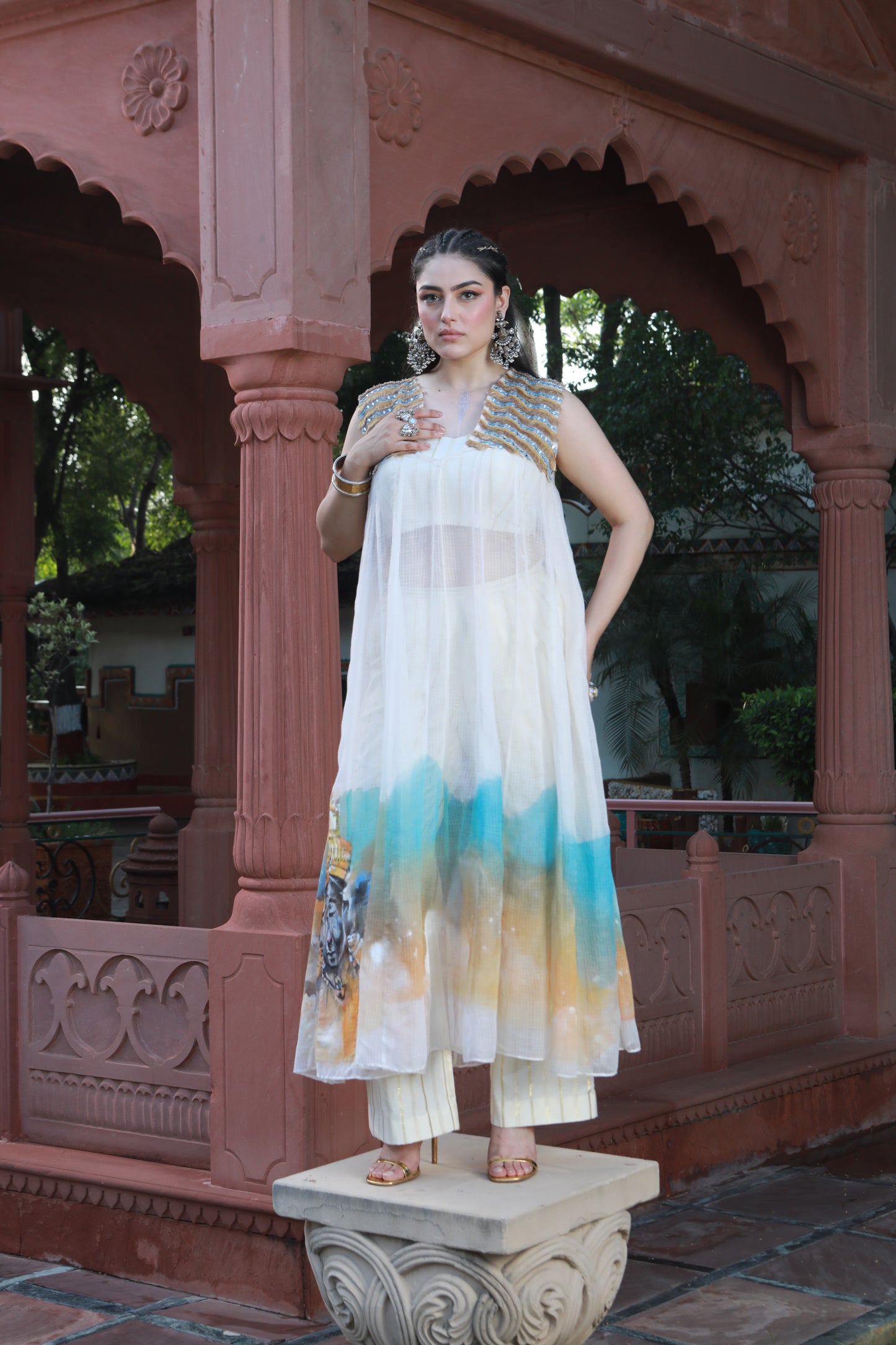HAND PAINTED KOTA DORIA KURTA AND COTTON TUBE AND PANT