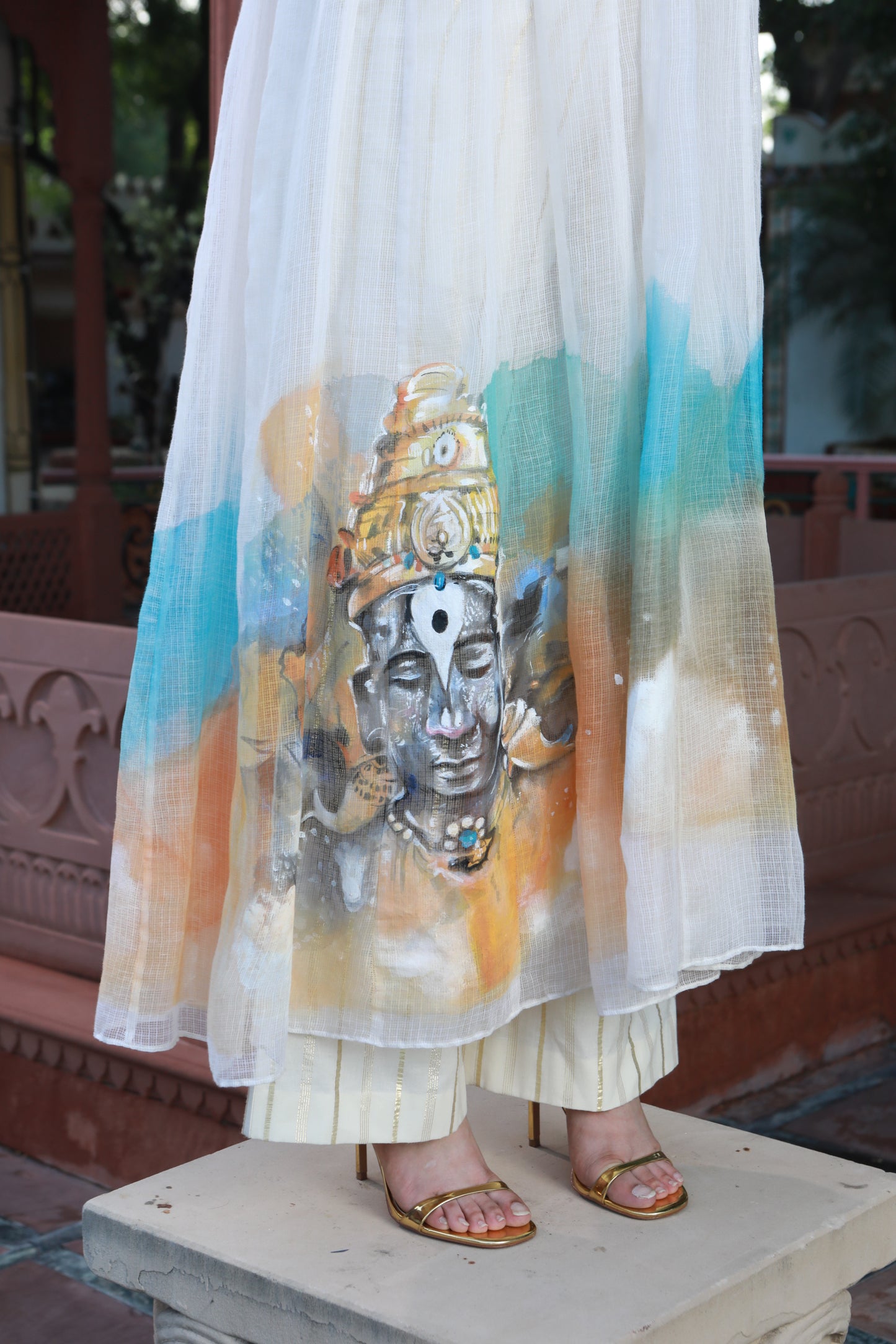 HAND PAINTED KOTA DORIA KURTA AND COTTON TUBE AND PANT