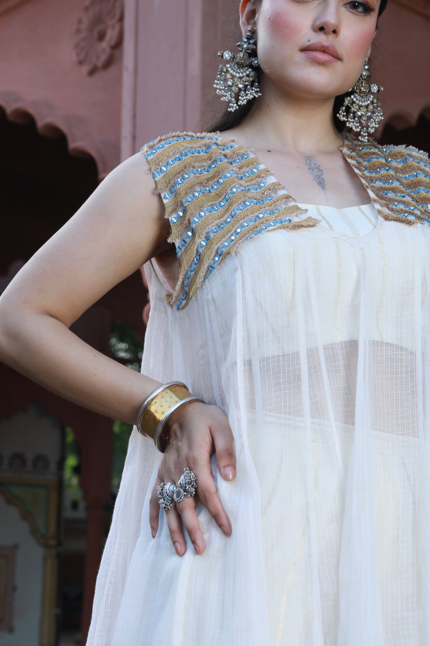 HAND PAINTED KOTA DORIA KURTA AND COTTON TUBE AND PANT
