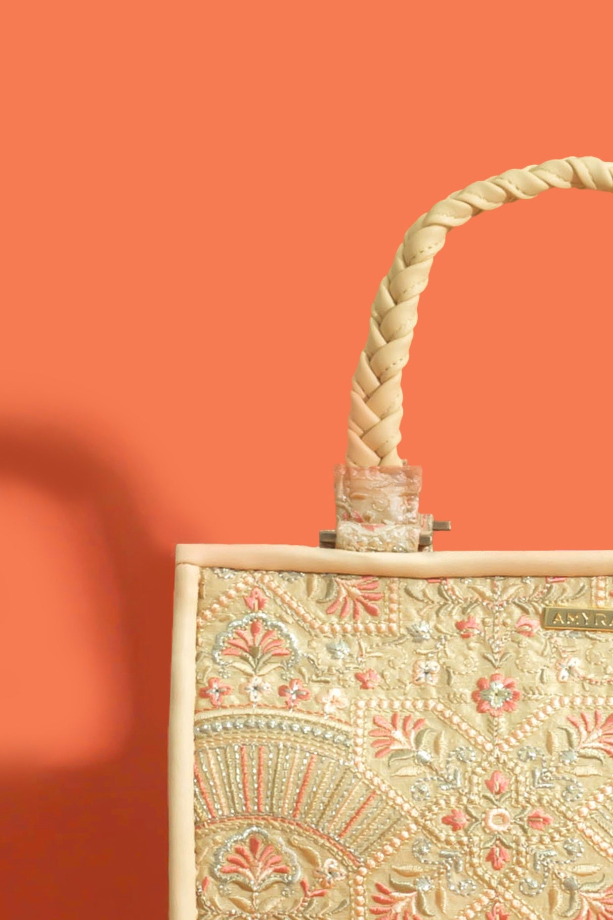 ASTRA THREAD EMBROIDERED HANDBAG - BEIGE