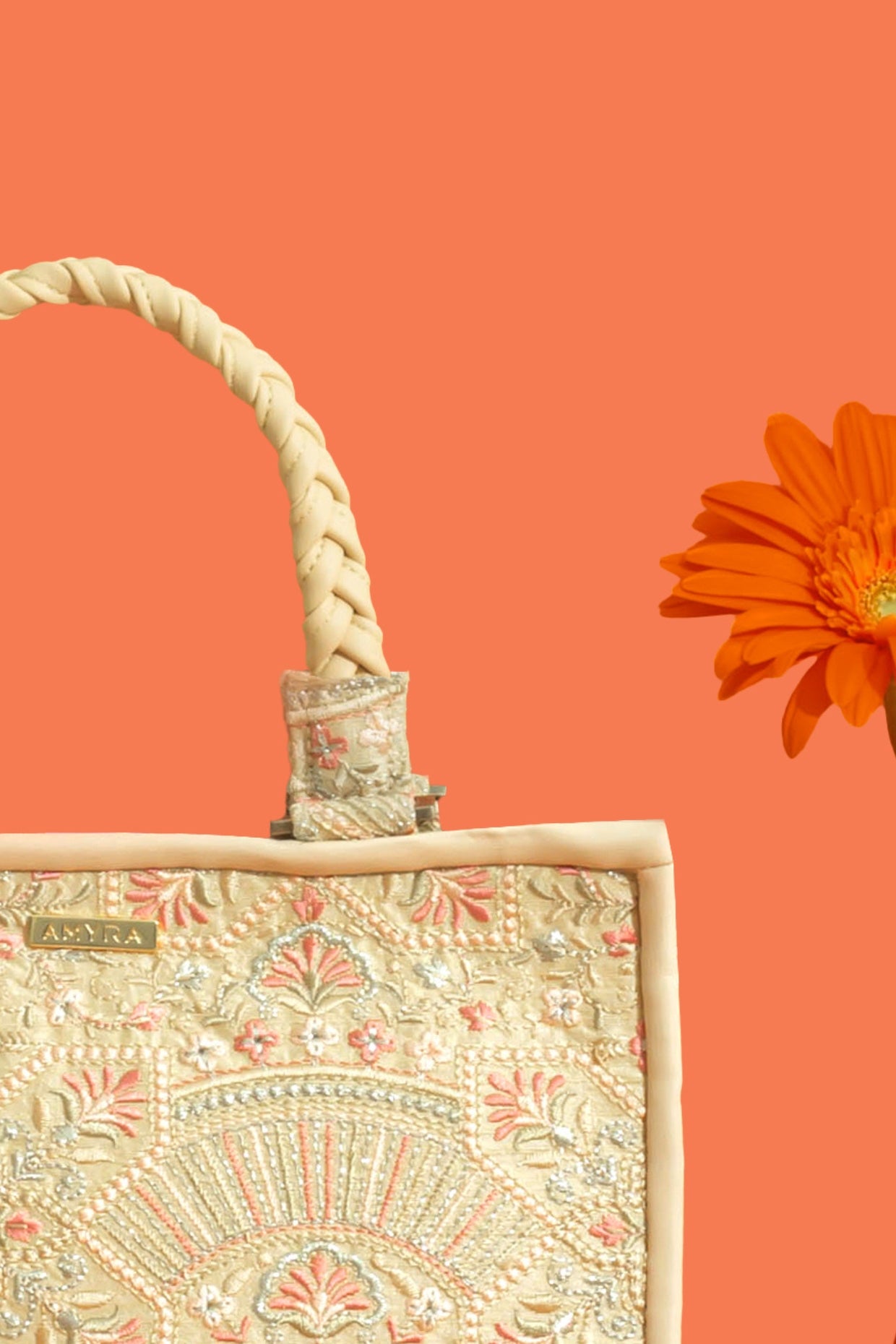 ASTRA THREAD EMBROIDERED HANDBAG - BEIGE
