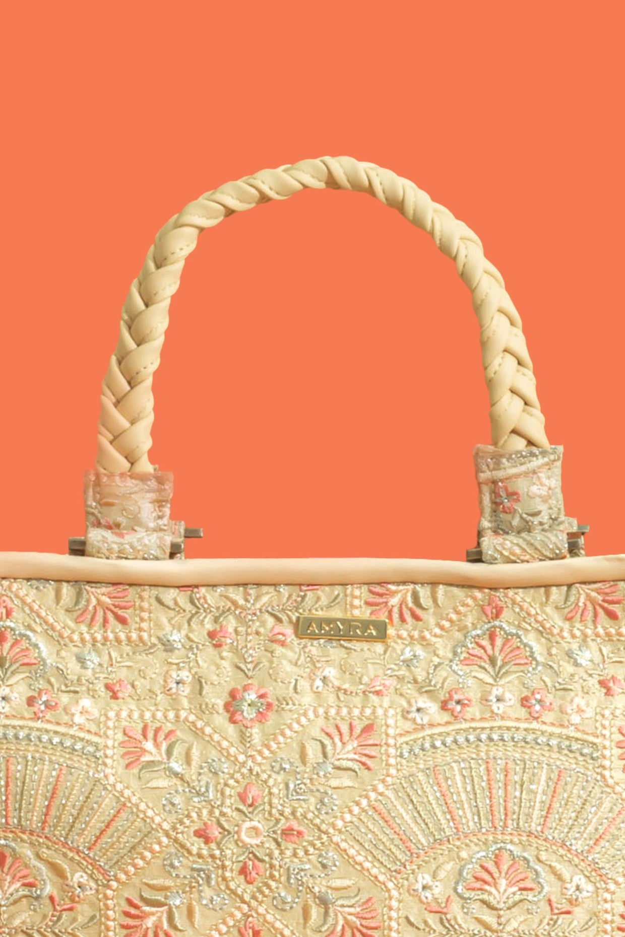 ASTRA THREAD EMBROIDERED HANDBAG - BEIGE