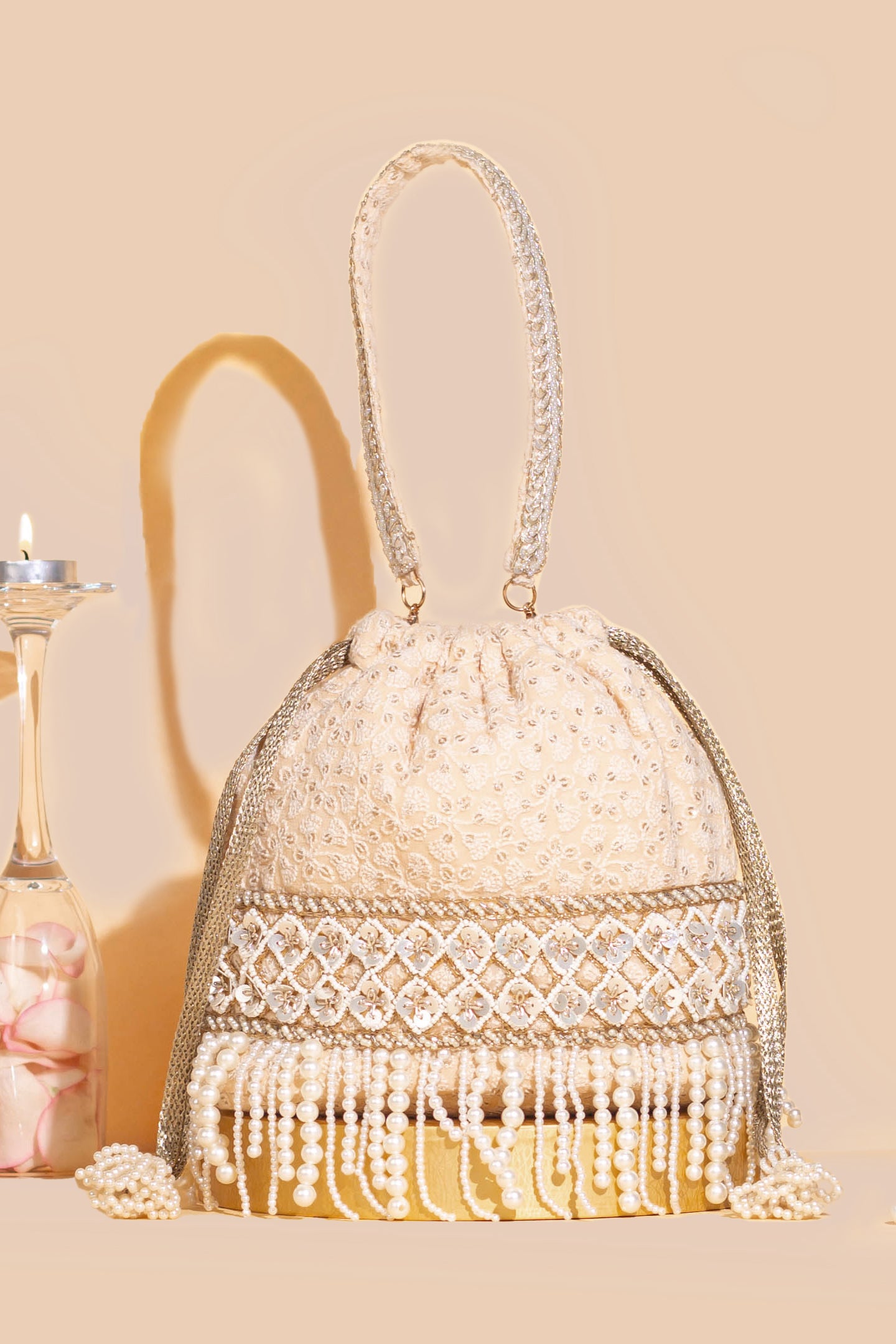 AMARA EMBROIDERED BUCKET BAG - NUDE