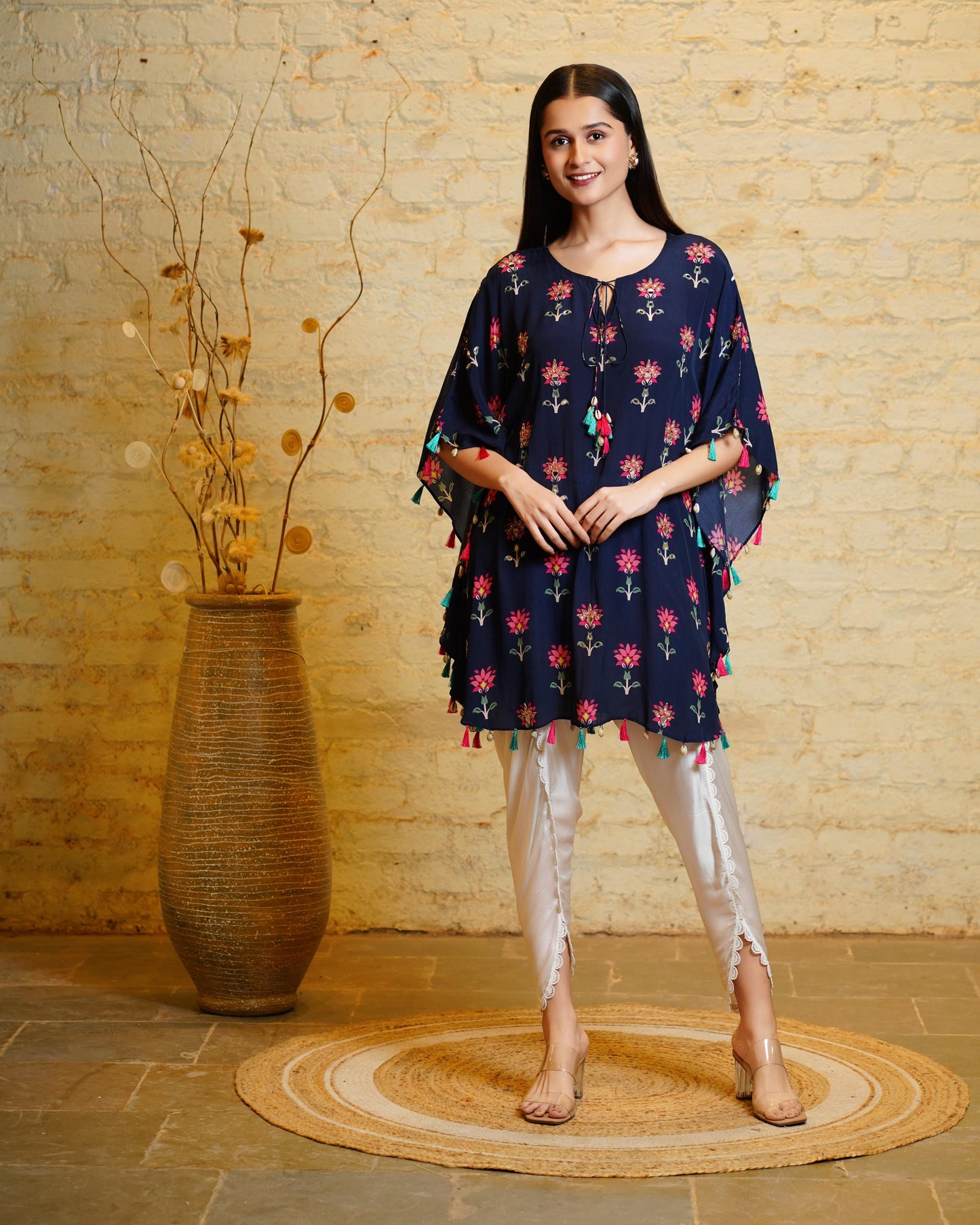 CRYSTAL NAVY BLUE SHORT KAFTAN & DHOTI