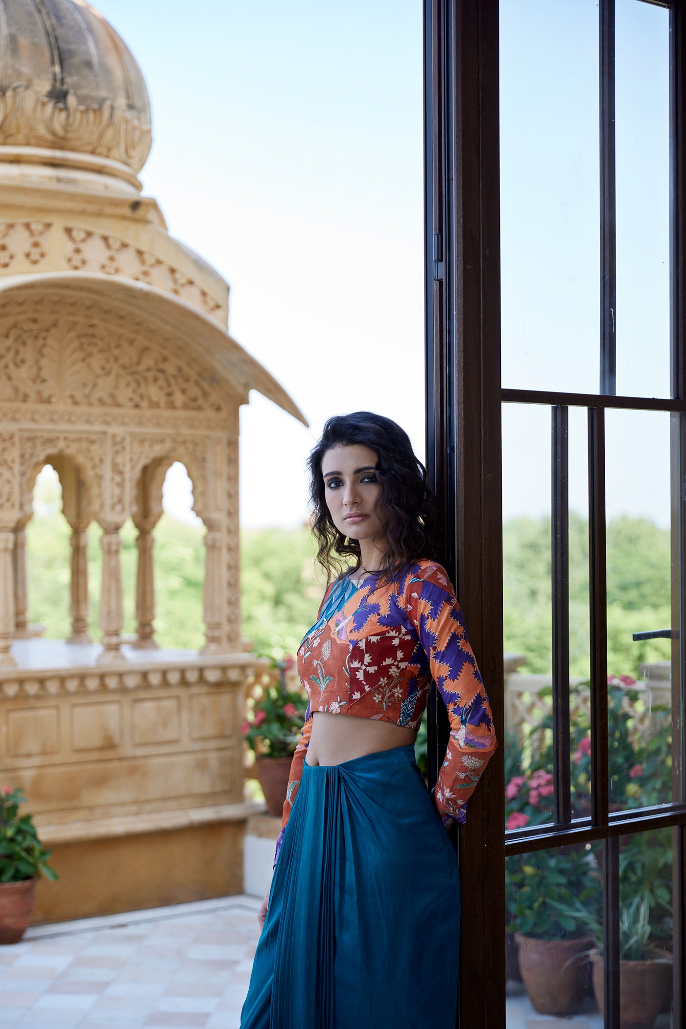 BURNT ORANGE & TEAL SKIRT SET