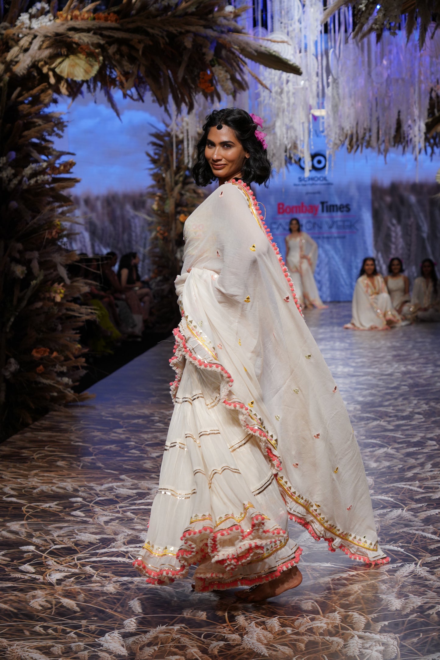 IVORY DRAPED SAREE SET