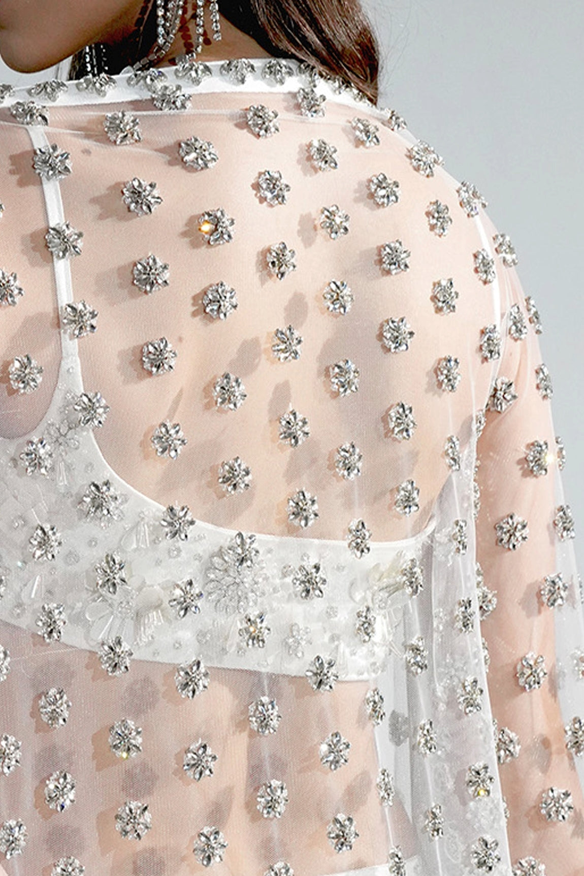 CHARLOTTE WHITE FLORAL SEQUIN EMBELLISHED MAXI SKIRT SET