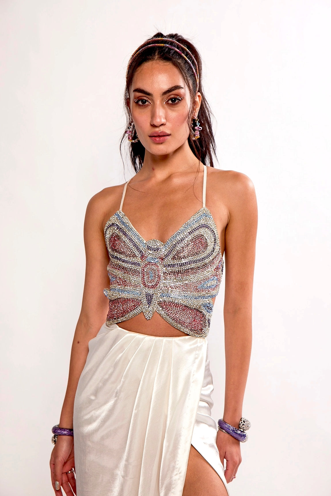 ARIEL 3D RHINESTONE EMBELLISHED BUTTERFLY CAPE THREE - PIECE CO-ORD SET